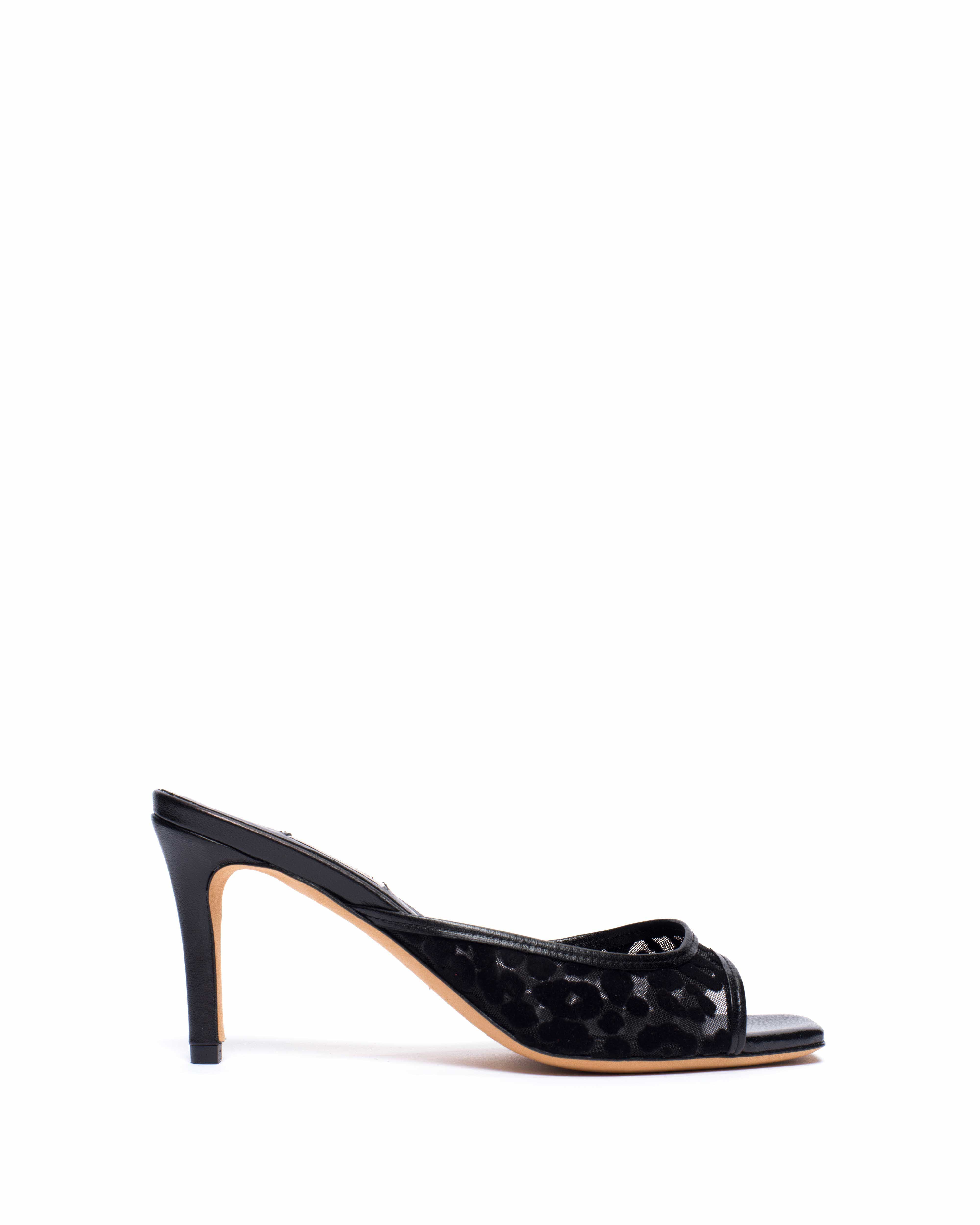Mazy 75 mesh Shiny lamb & mesh velvet leopard Black