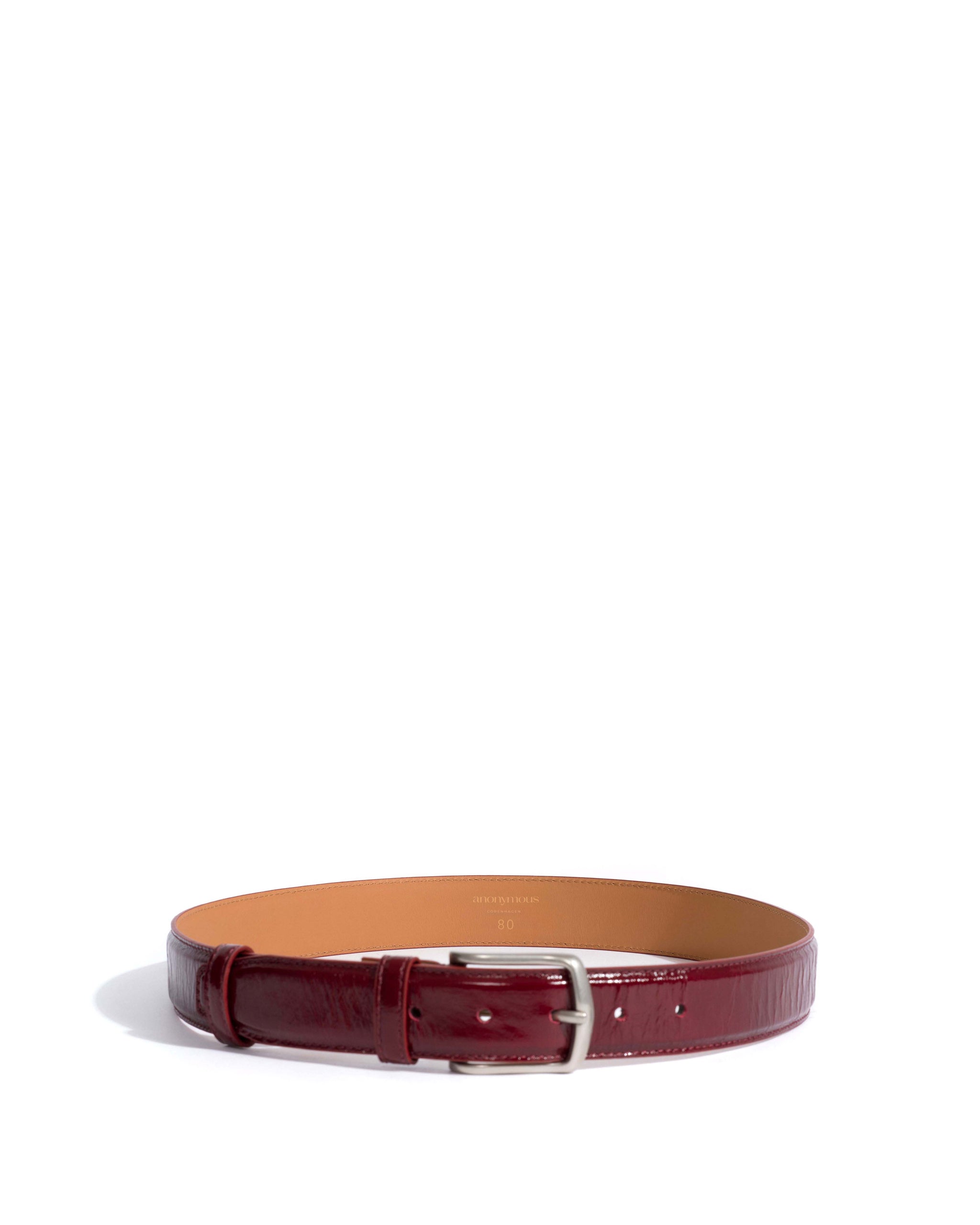 Quinn classic unisex leather belt Crinkled polished goat & metal Pomegranate & silver buckle - Anonymous Copenhagen Belts