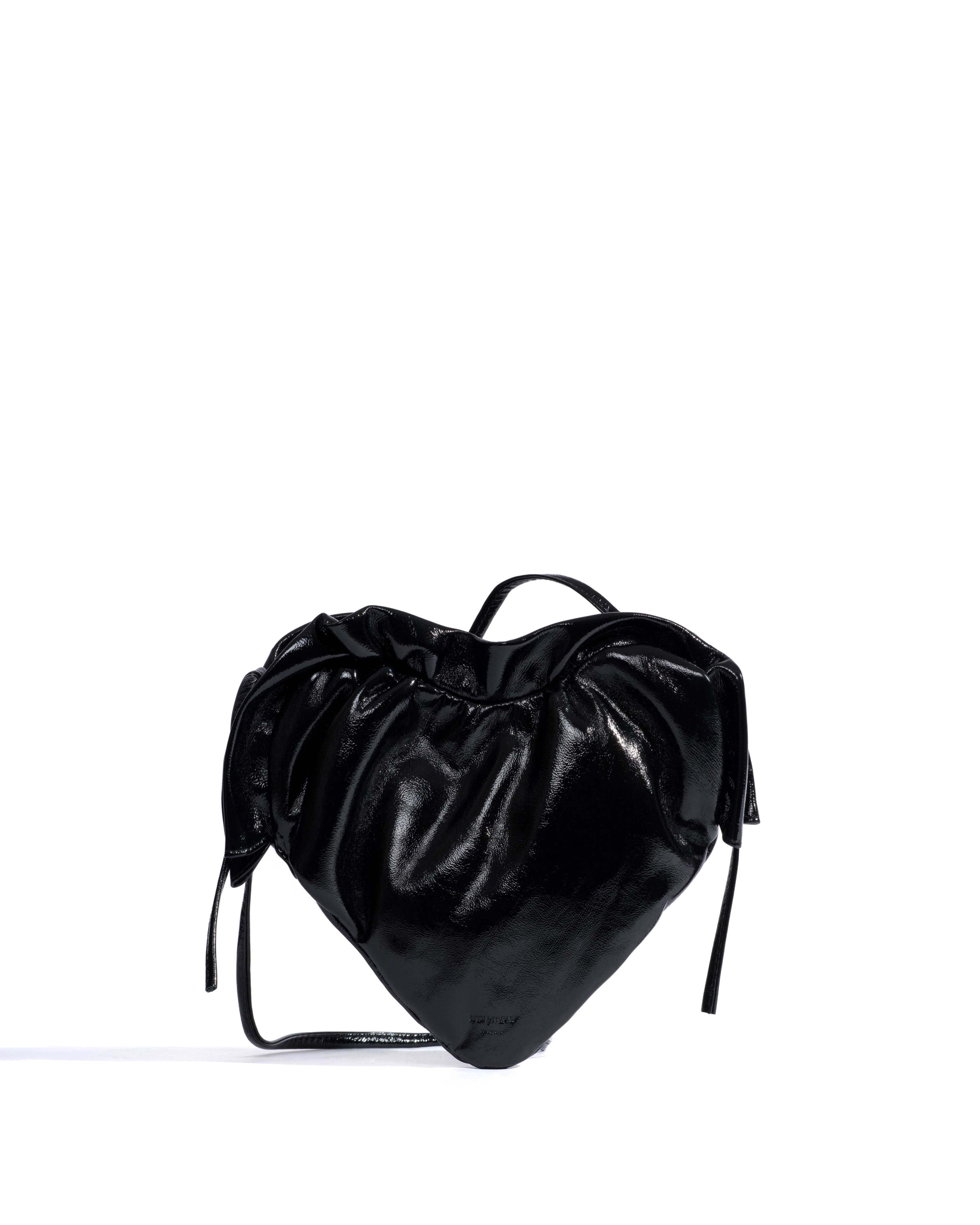 Zally heart bag Crinkled polished goat Black