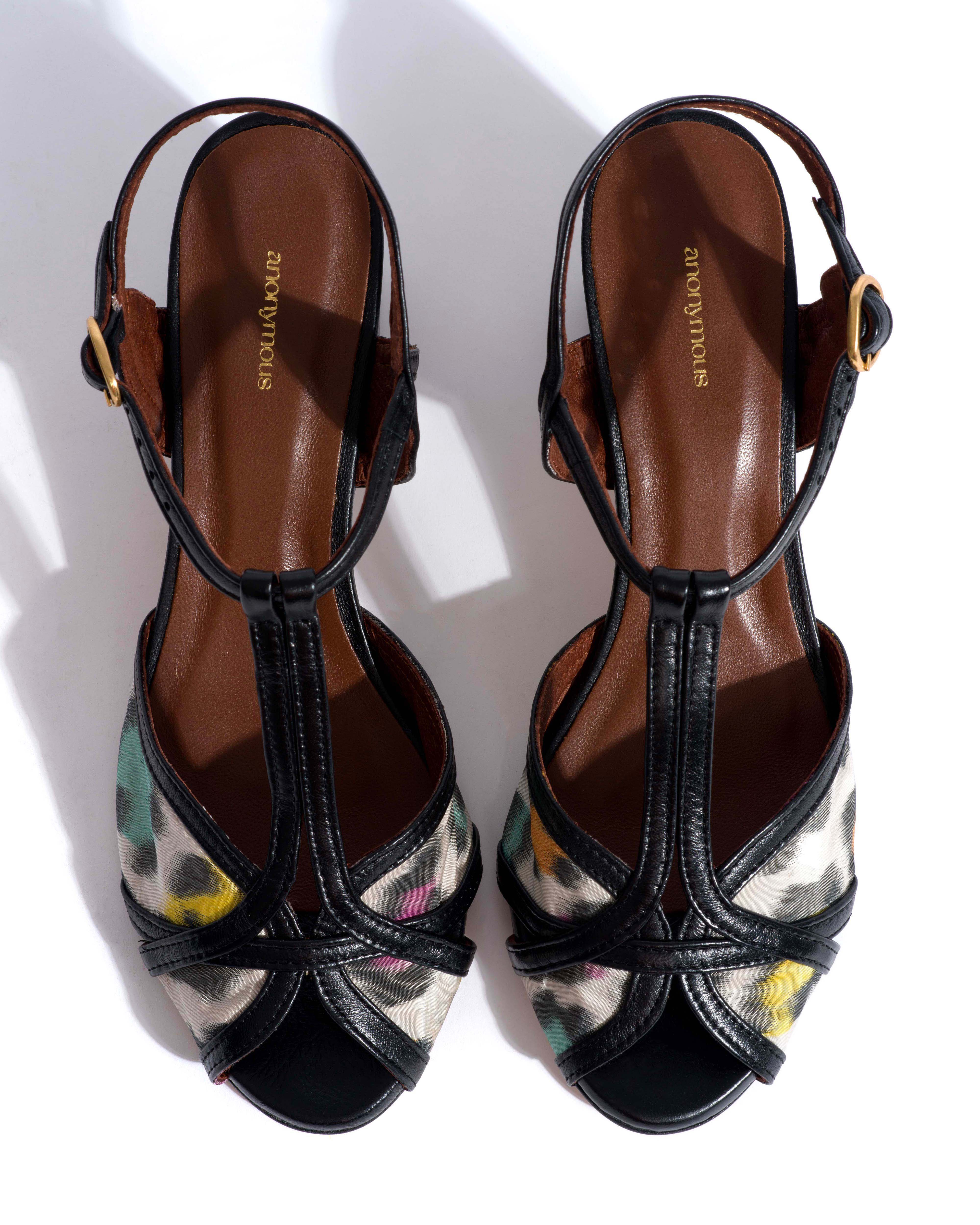 Therese 55 Shiny lamb & satin print Black & multicolor leopard