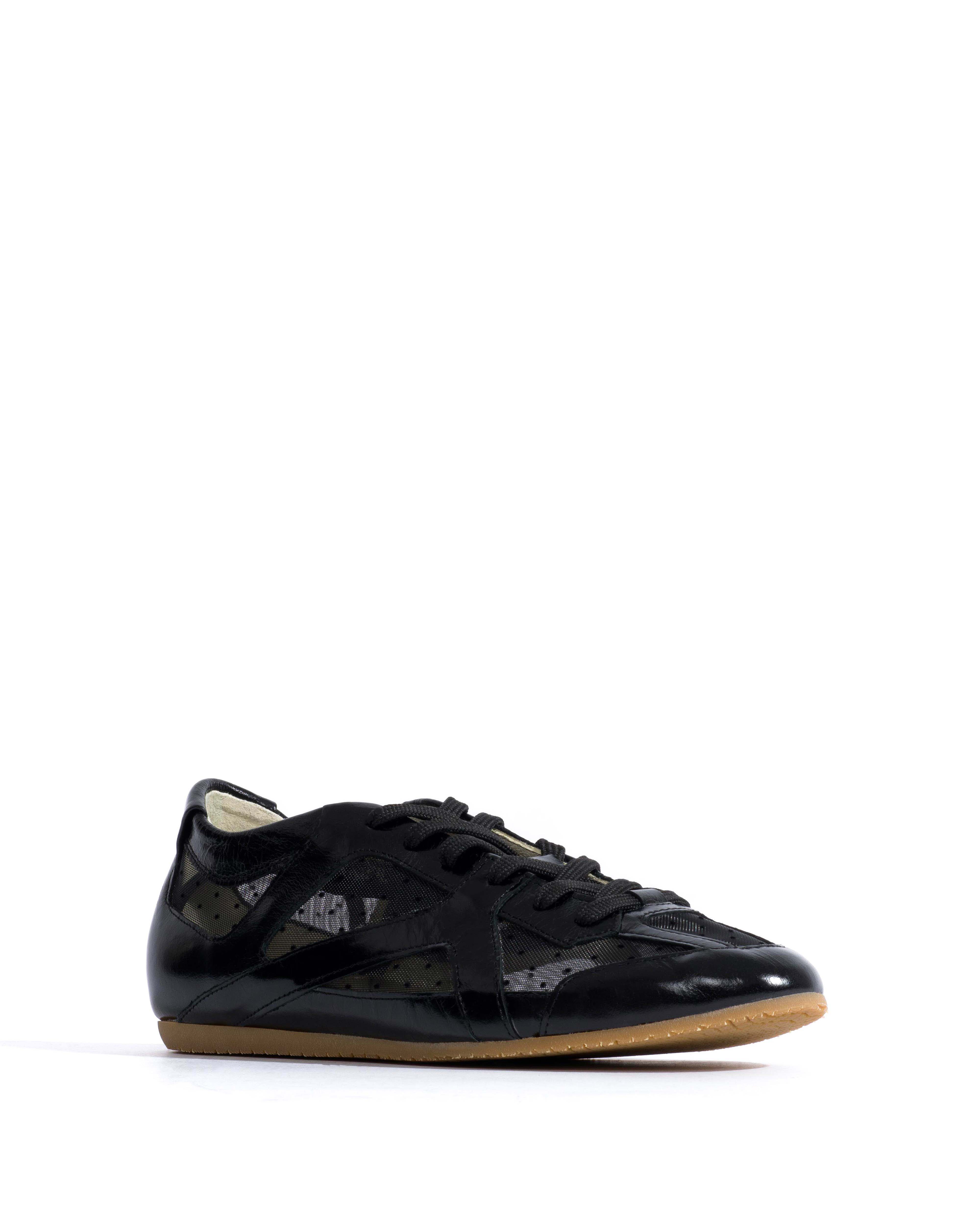 Sneakerina Crinkled polished goat & dot velvet mesh Black