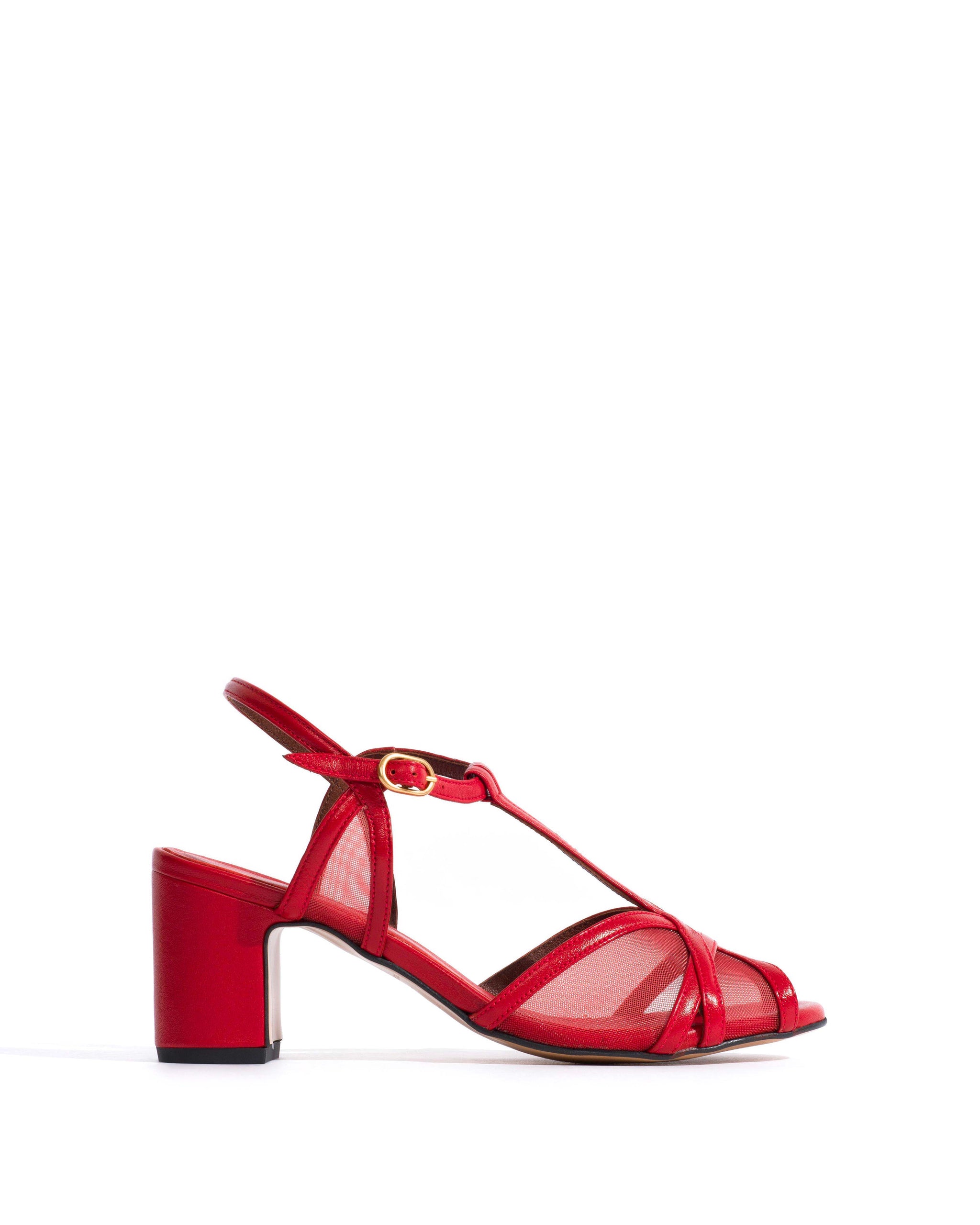 Therese 55 block mesh Shiny lamb & mesh Ruby red