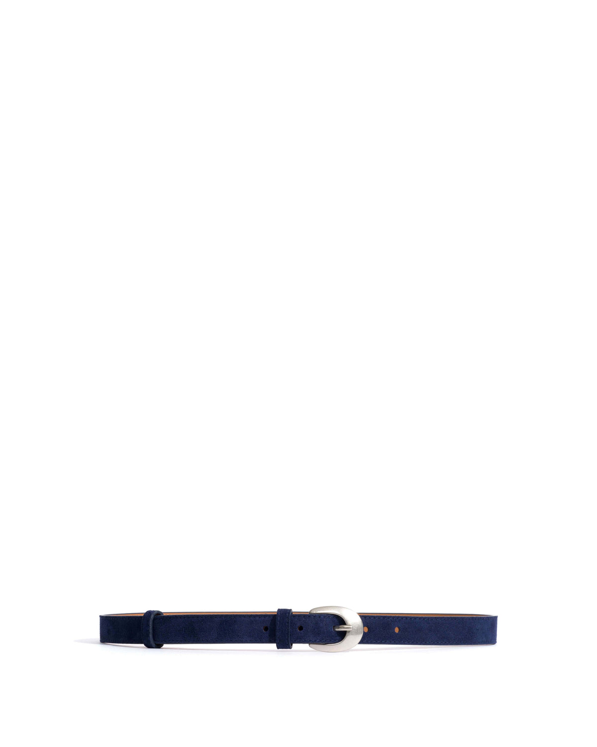 Aris unisex leather belt Calf suede & metal Ink blue & silver buckle