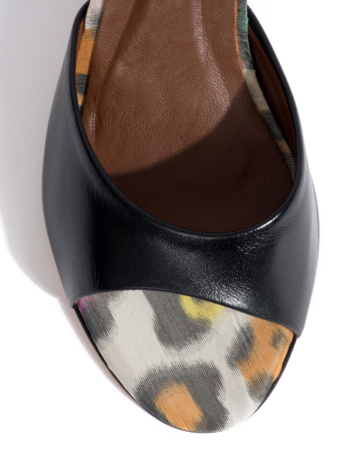 Gwen 75 wedge Shiny lamb & satin print Black & multicolor leopard