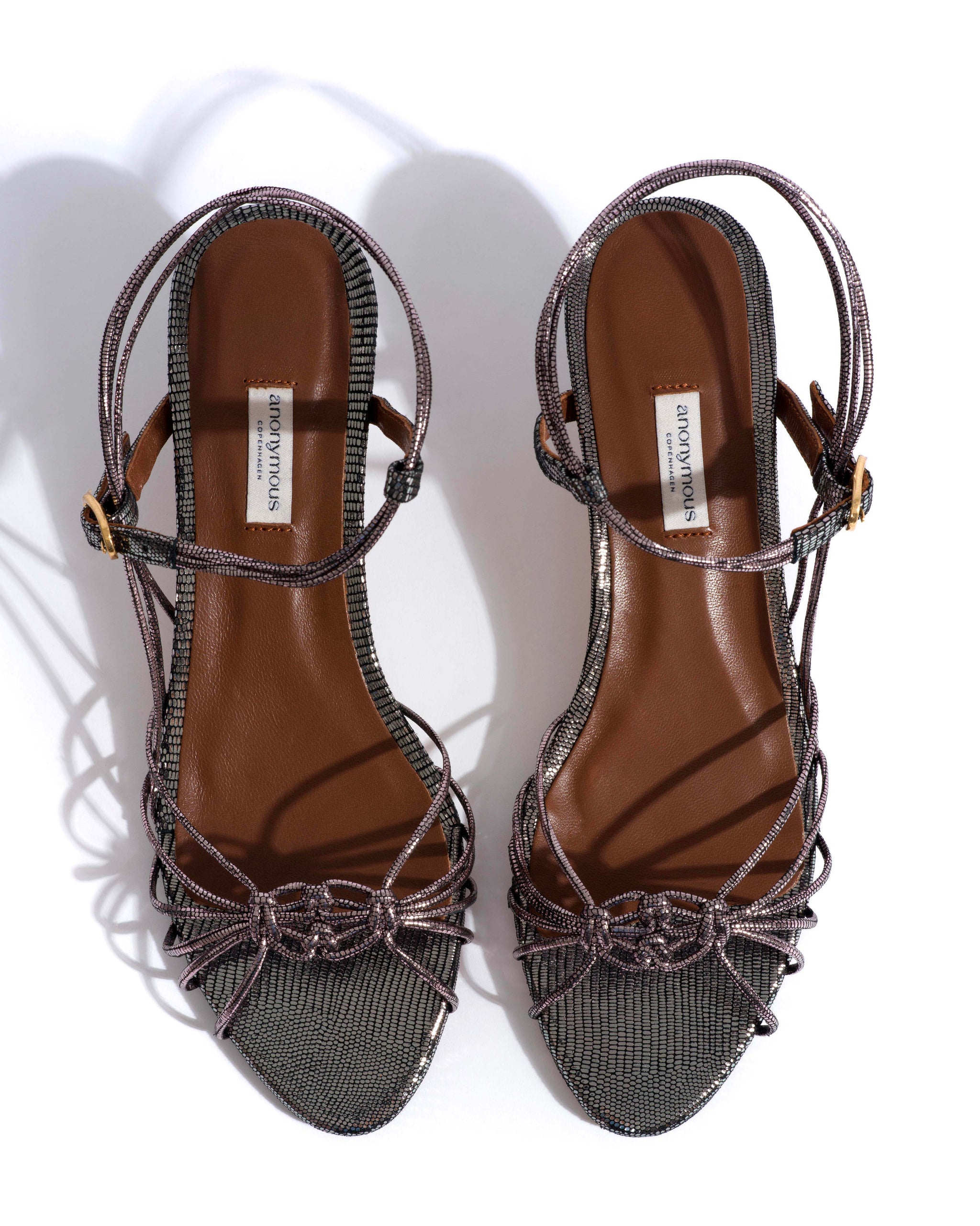 Savannah 40 hand-braided Lizard metallic goat Platinum - Anonymous Copenhagen Heels