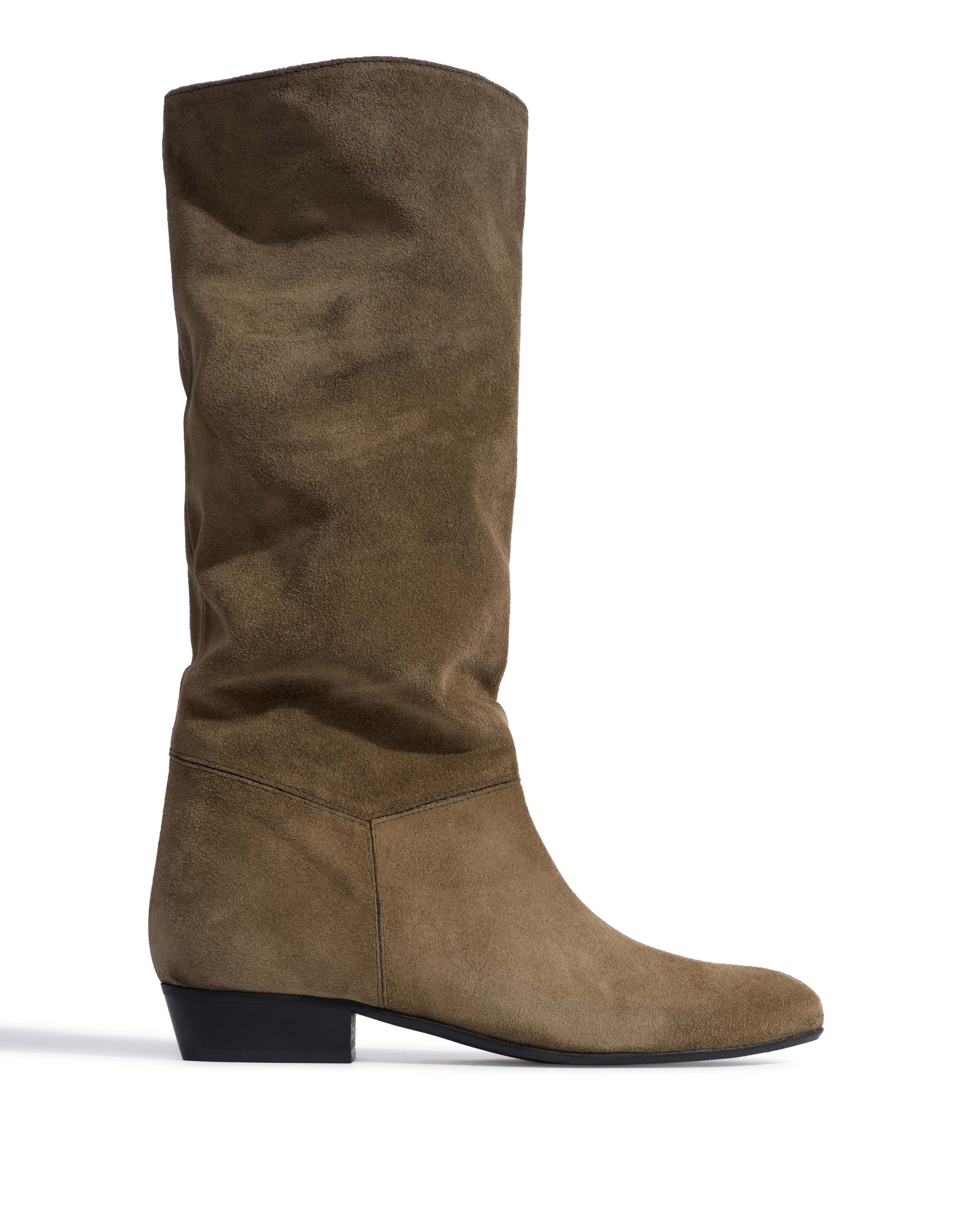 Jasmina 20 Calf suede & sleek leather Dried olive & espresso brown