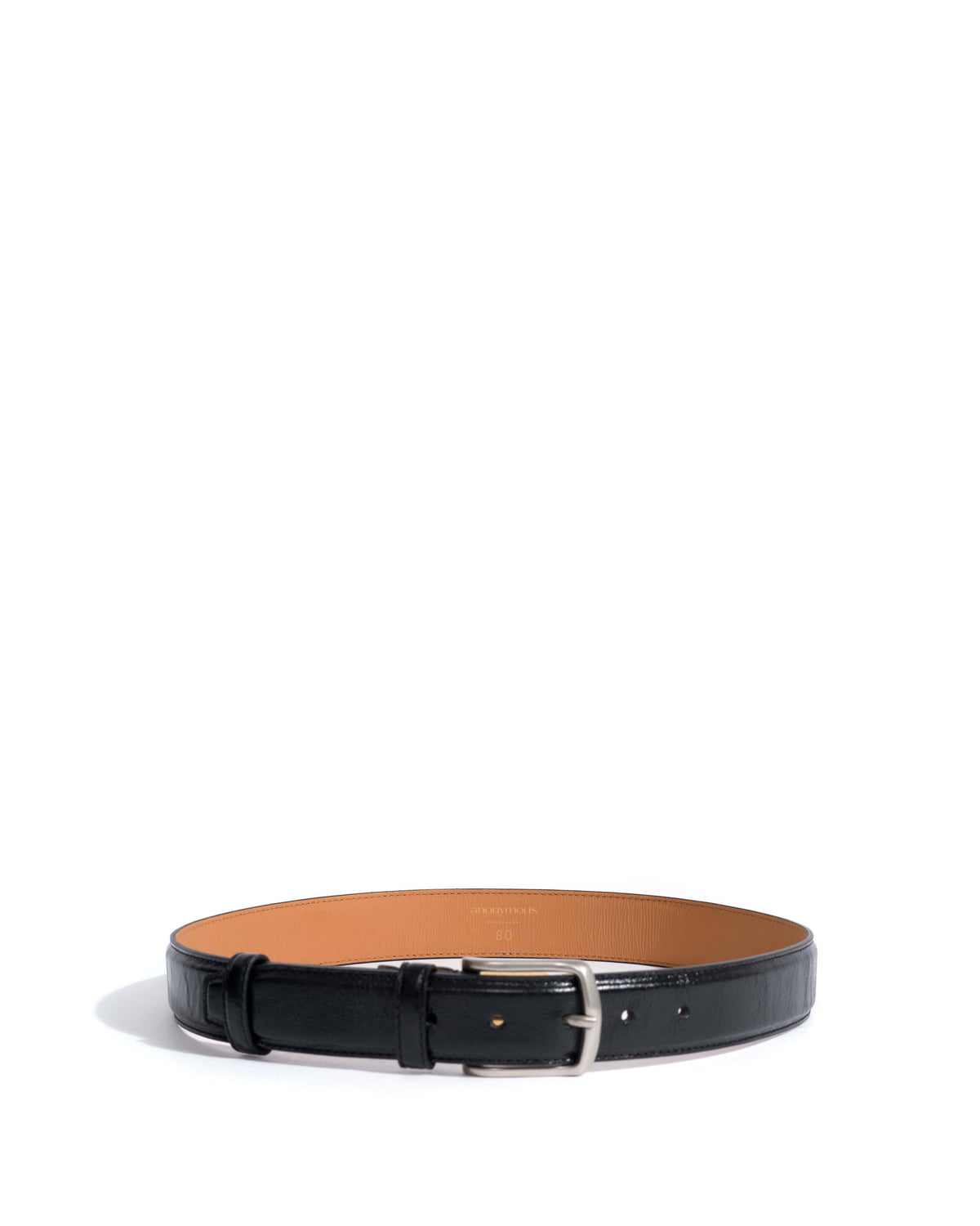 Quinn classic unisex leather belt Crinkled polished goat & metal Black & silver buckle