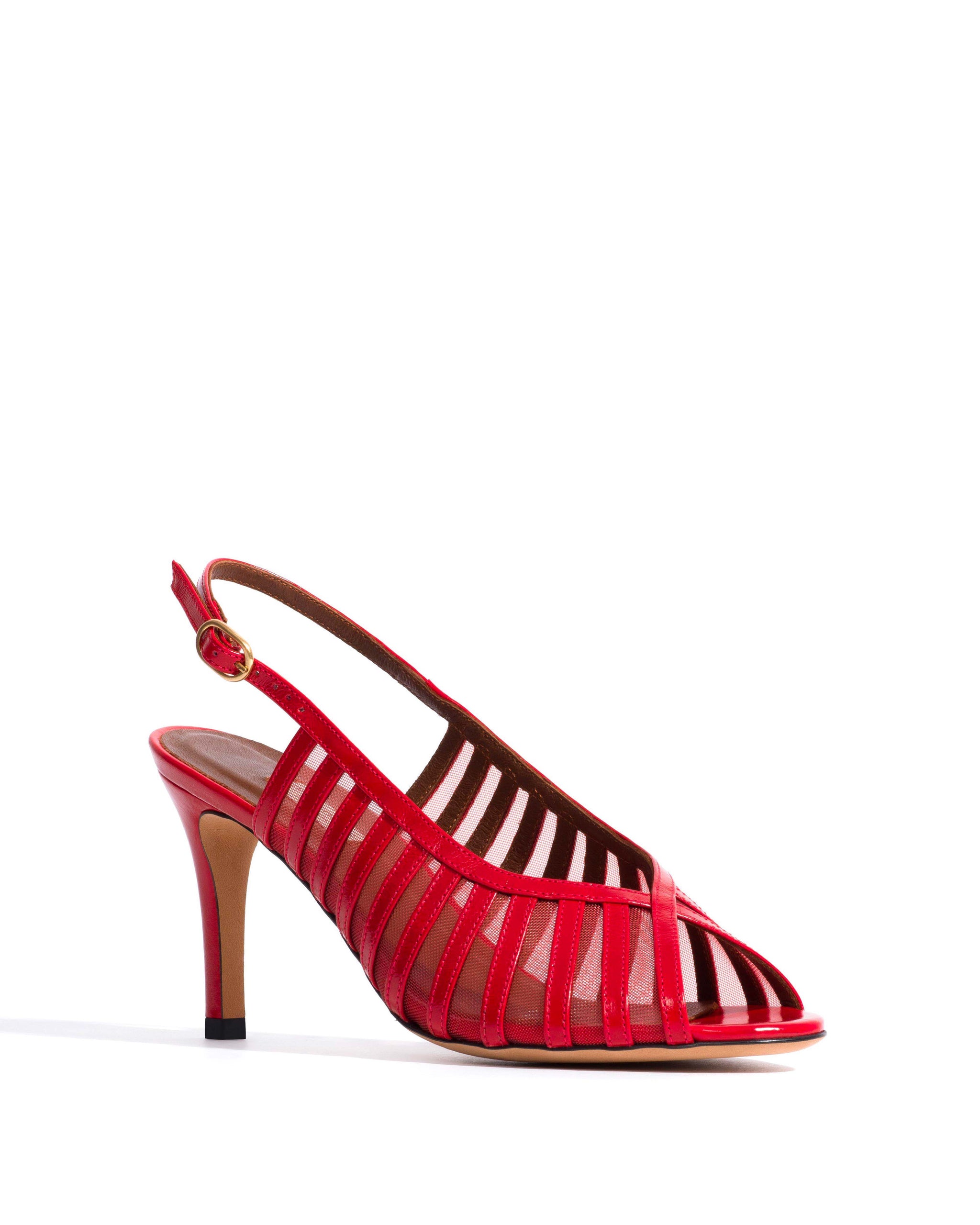Carminho 75 mesh Crinkled polished goat & mesh Scarlet & ruby red - Anonymous Copenhagen Heels