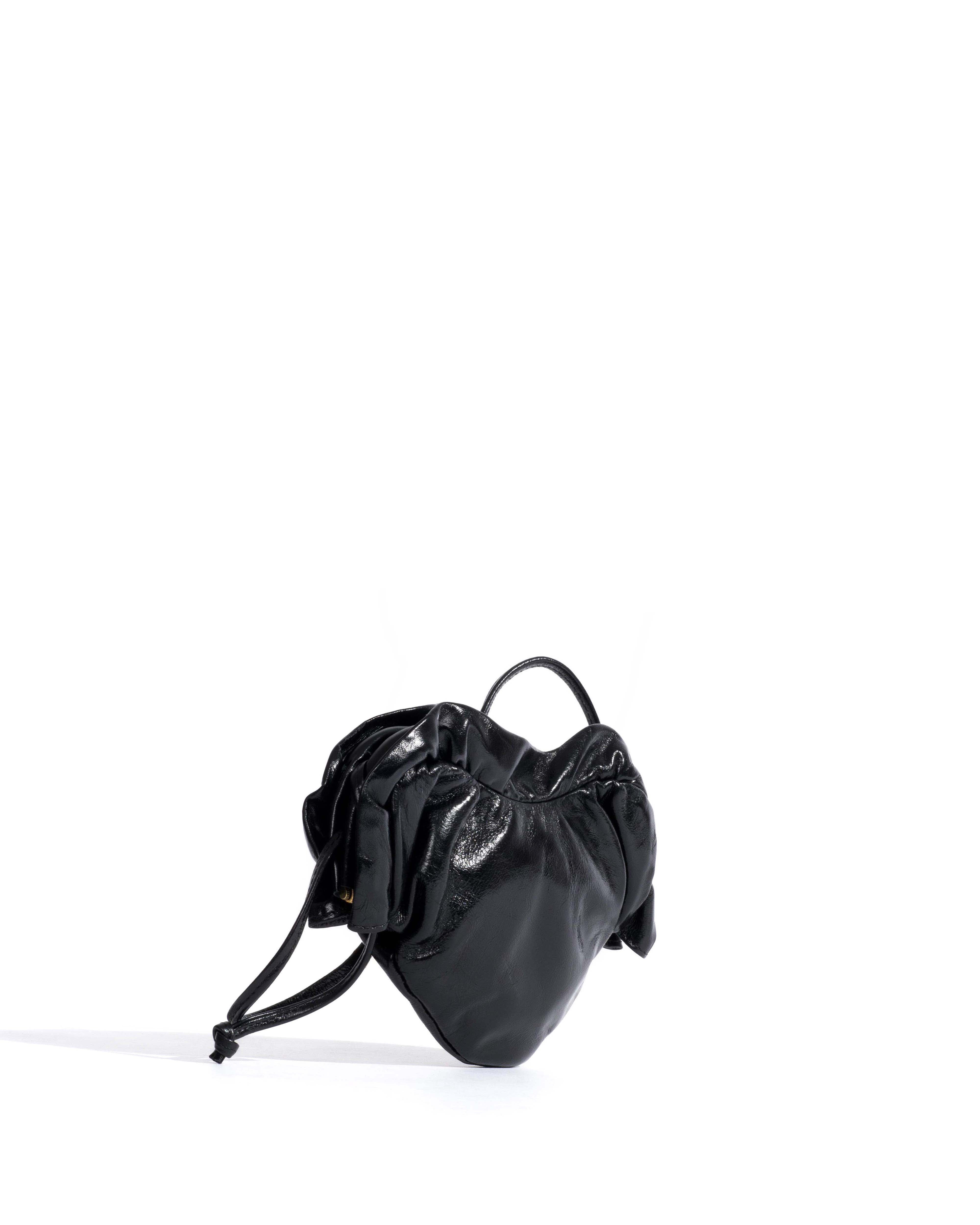 Zally petite heart bag Crinkled polished goat Black