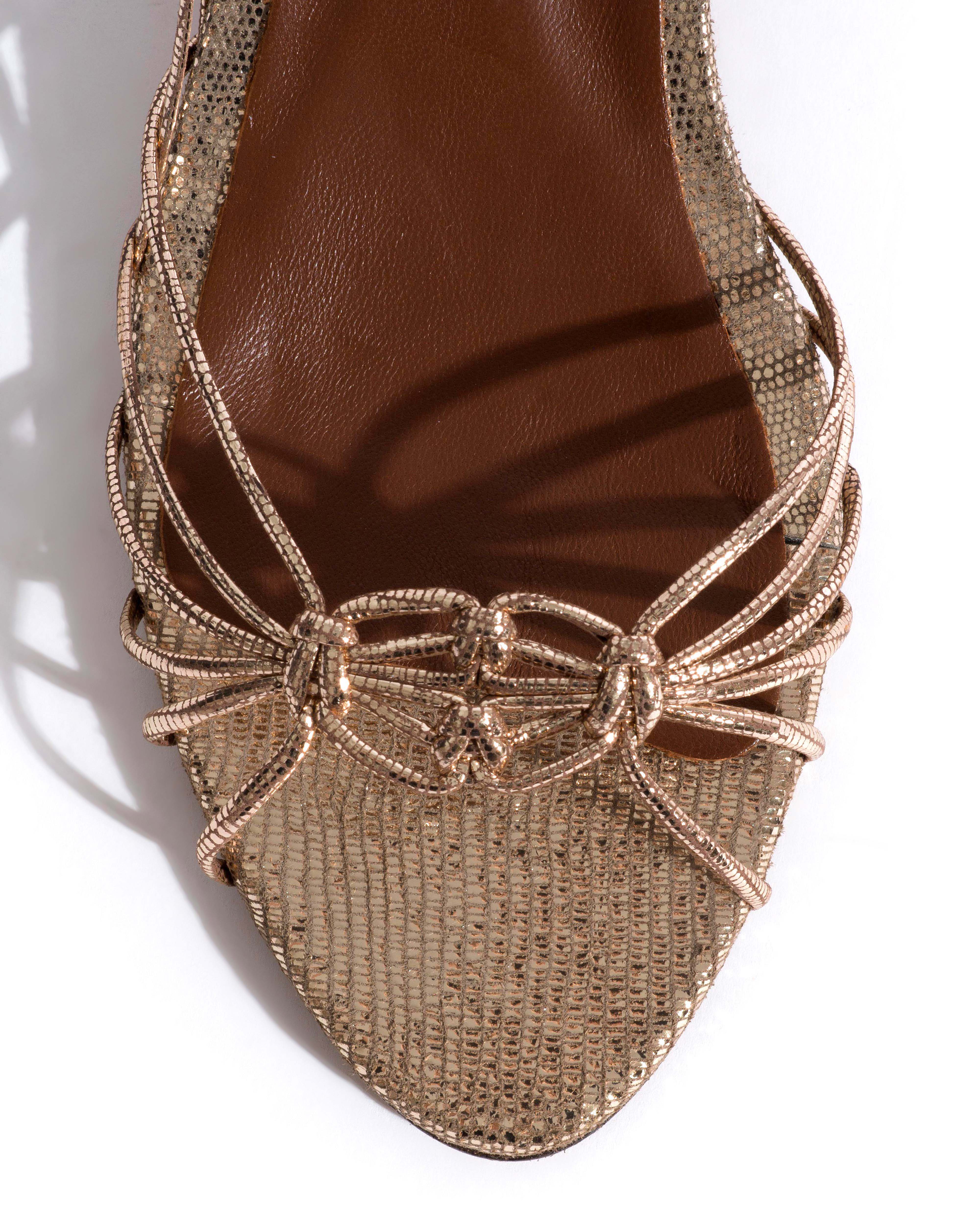 Savannah 40 hand-braided Lizard metallic goat Vintage champagne