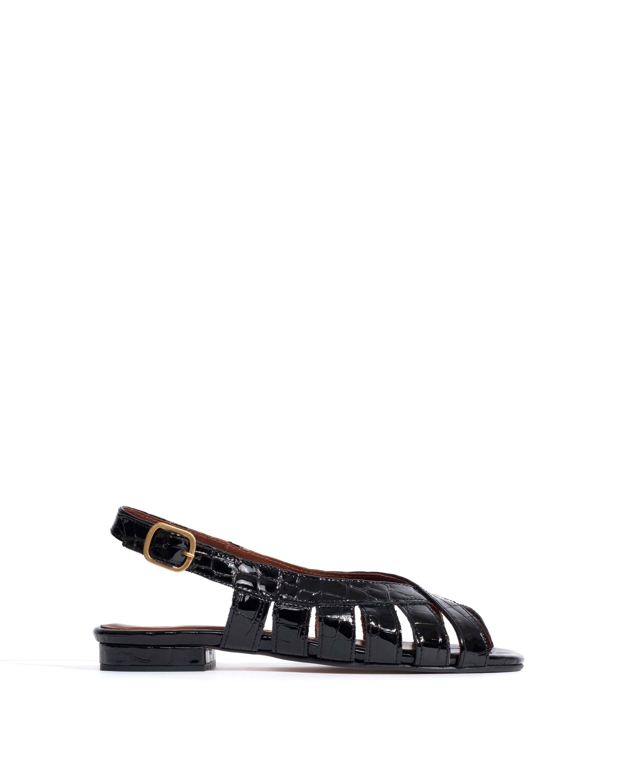 Sophie 20 Polished croco calf Black - Anonymous Copenhagen Flat sandals