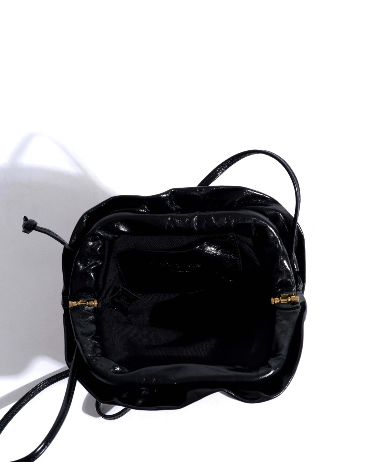 Zally petite heart bag Crinkled polished goat Black