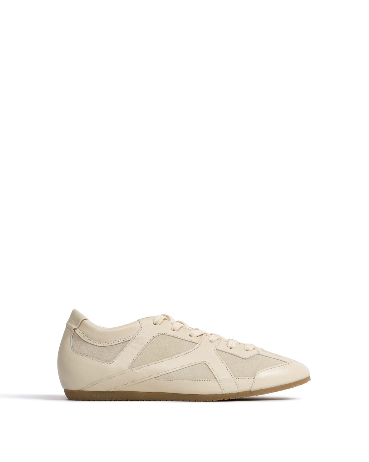 Sneakerina Shiny lamb & suede leather White sand & antique white
