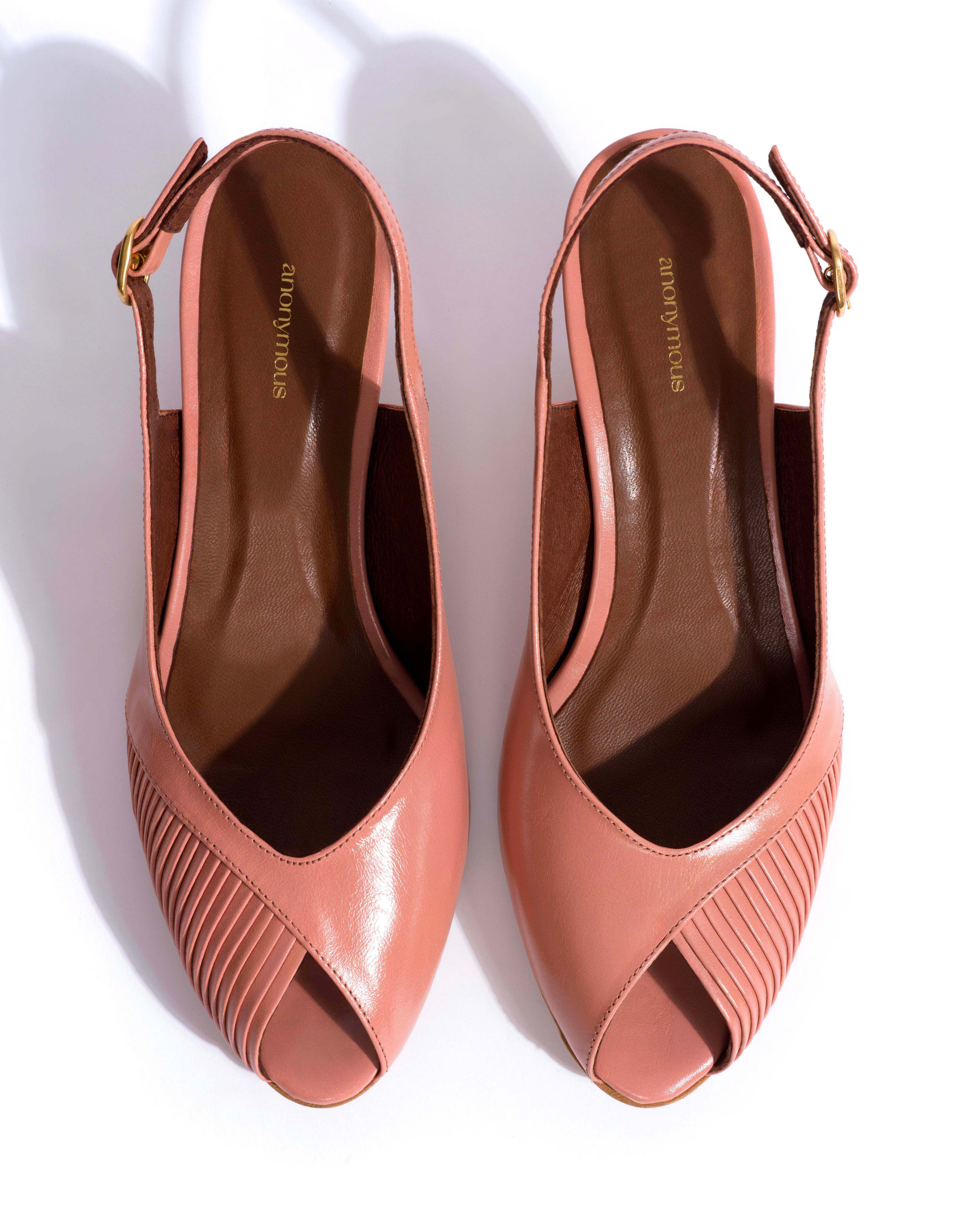 Cassandra 50 stiletto Crinkled polished goat Misty coral