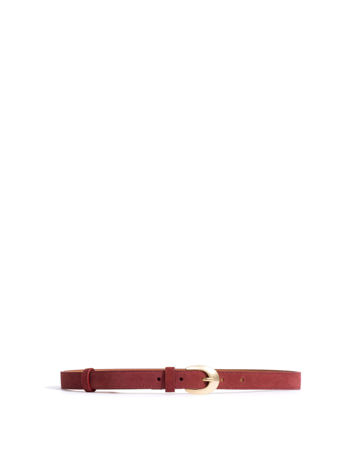 Aris unisex leather belt Calf suede & metal Pomegranate & gold buckle