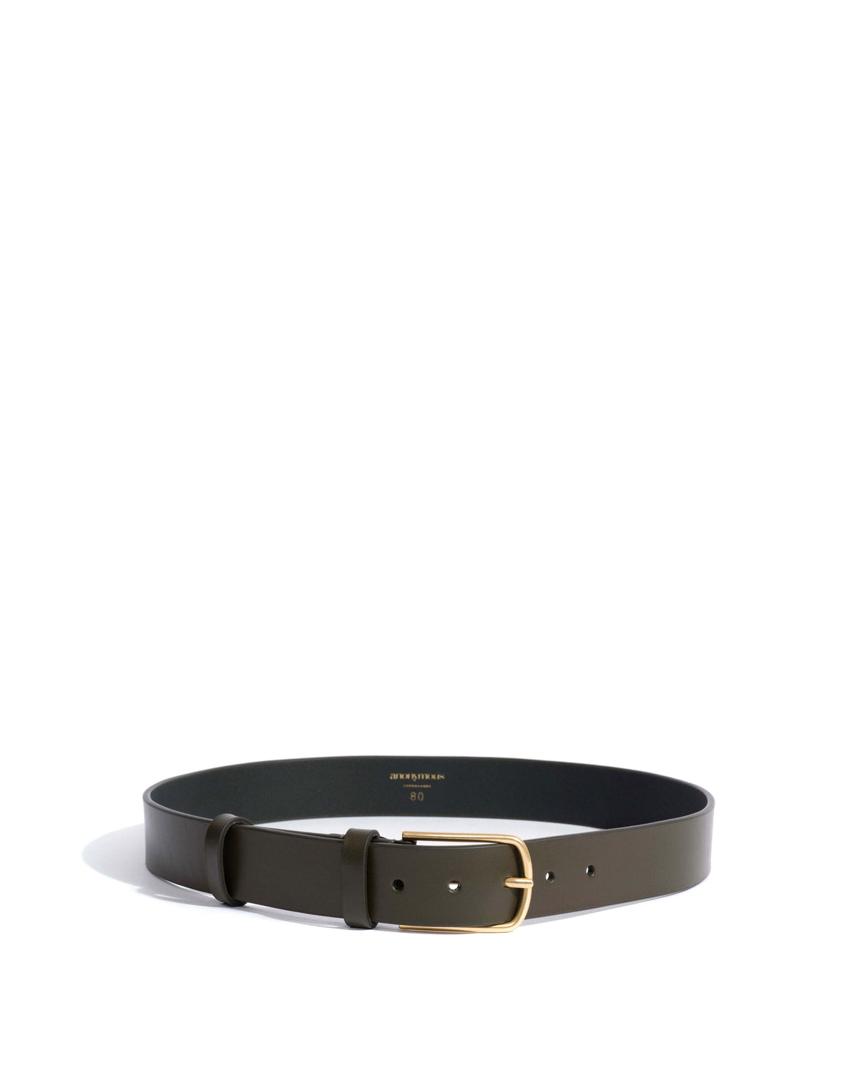 Whane simple unisex leather belt Vegetal soft calf & metal Forrest green & gold buckle