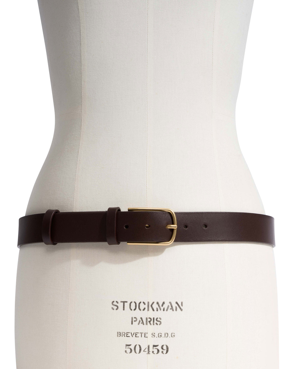 Whane simple unisex leather belt Vegetal soft calf & metal Coffee brown & gold buckle