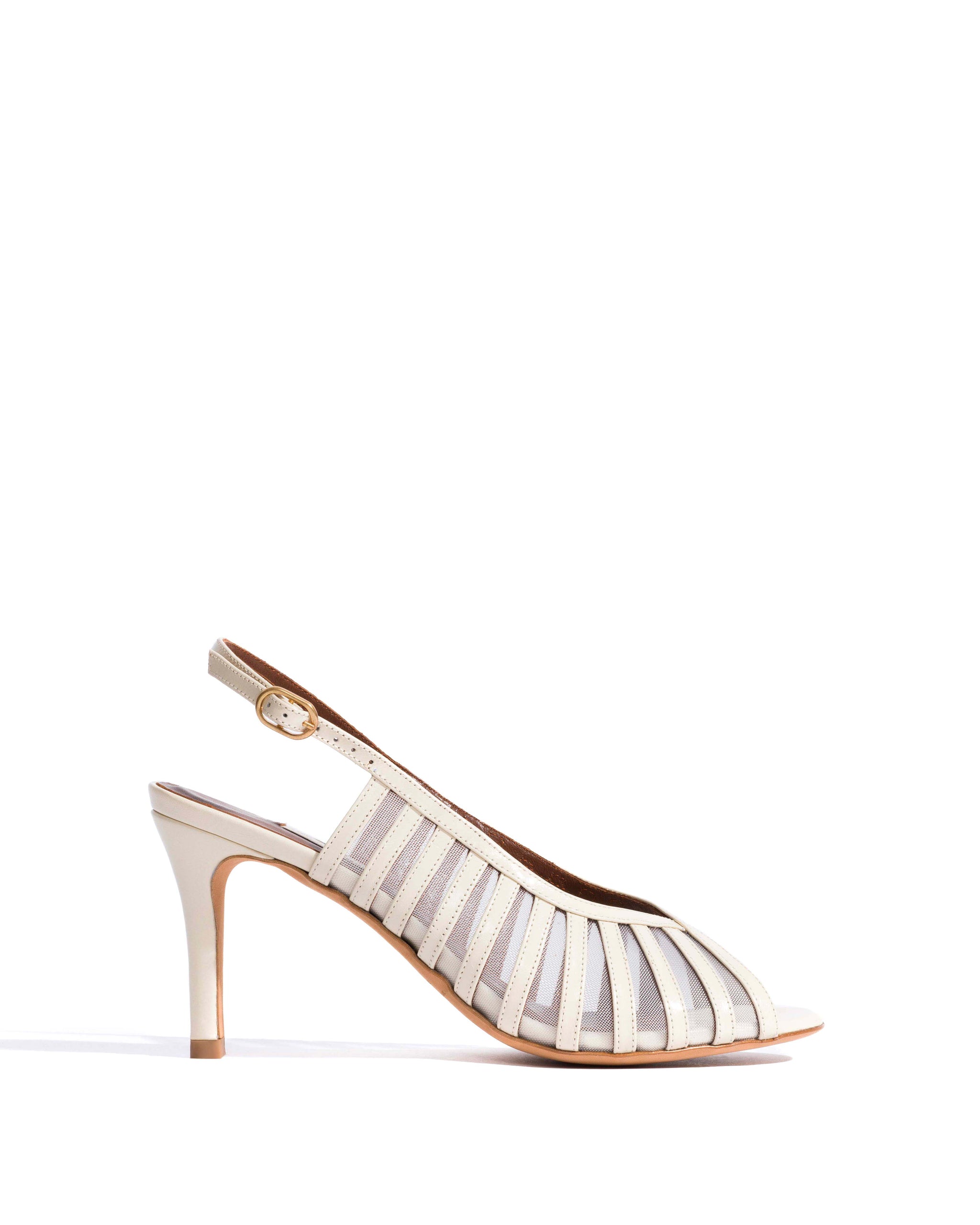 Carminho 75 mesh Crinkled polished goat & mesh White sand - Anonymous Copenhagen Heels