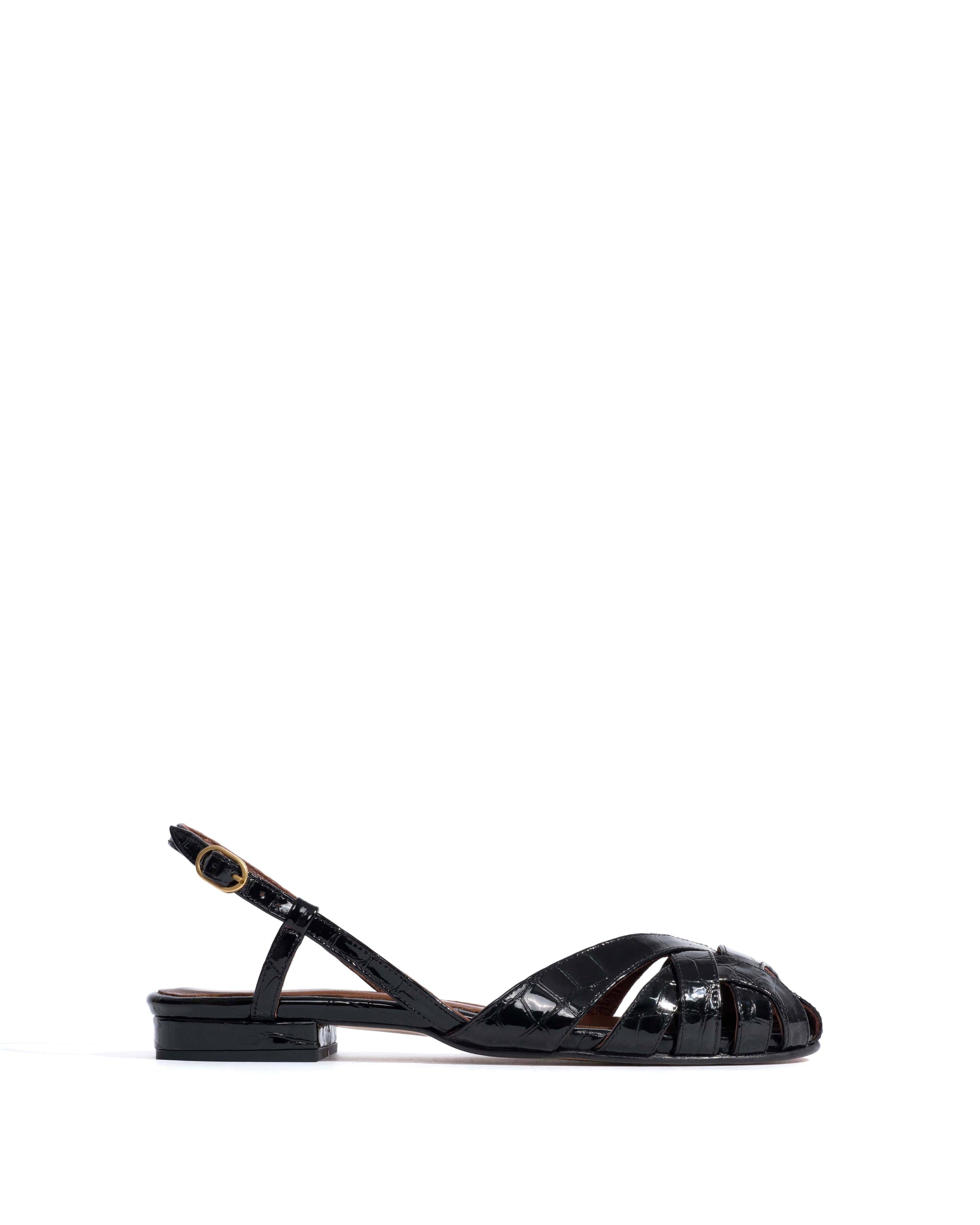 Banie 20 Polished croco calf Black - Anonymous Copenhagen Flat sandals