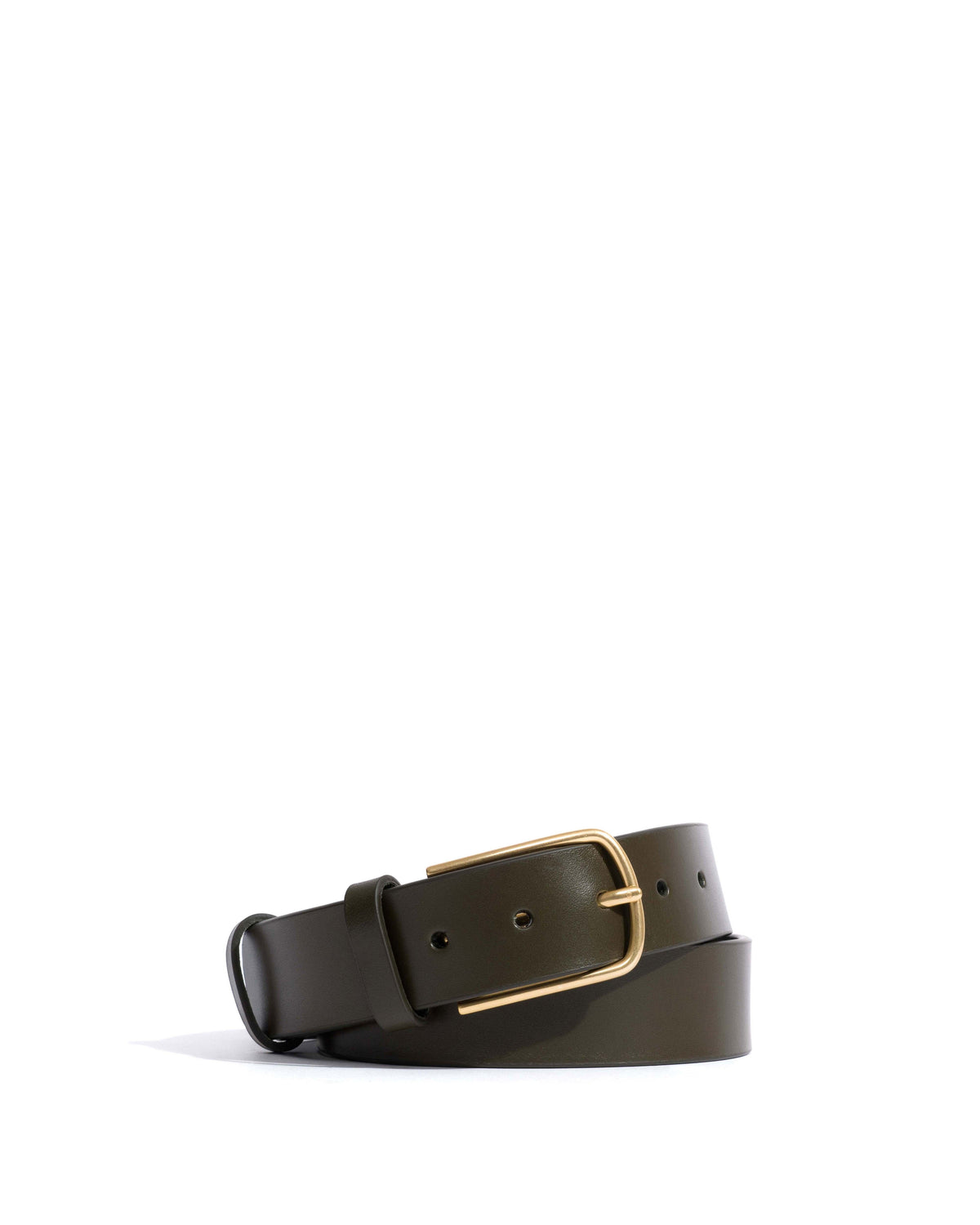 Whane simple unisex leather belt Vegetal soft calf & metal Forrest green & gold buckle