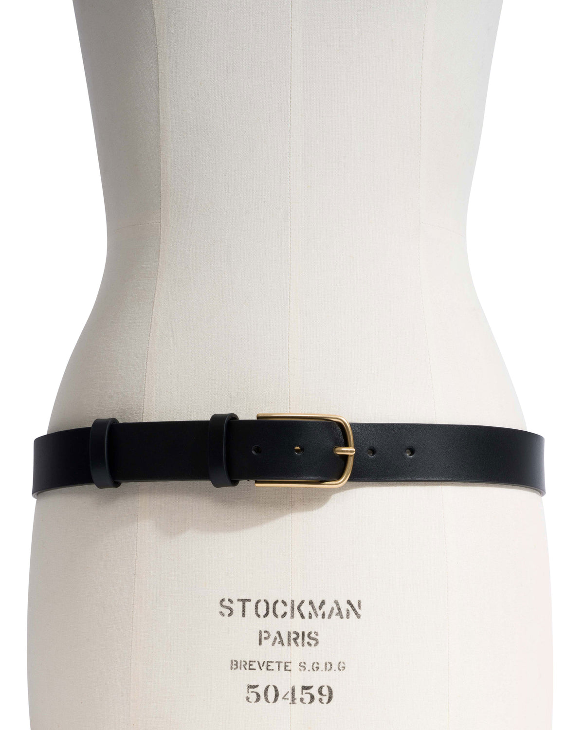 Whane simple unisex leather belt Vegetal soft calf & metal Black & gold buckle