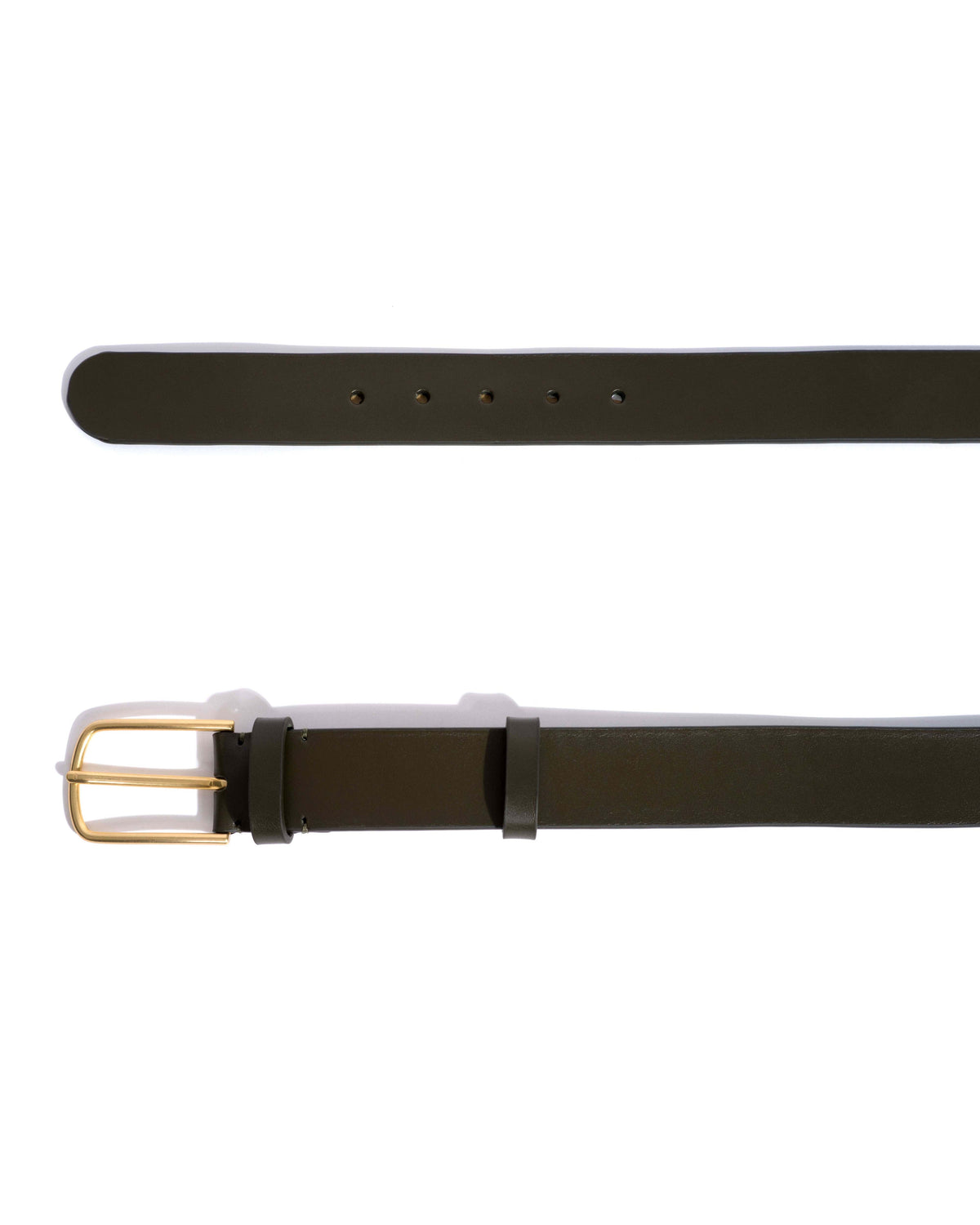 Whane simple unisex leather belt Vegetal soft calf & metal Forrest green & gold buckle