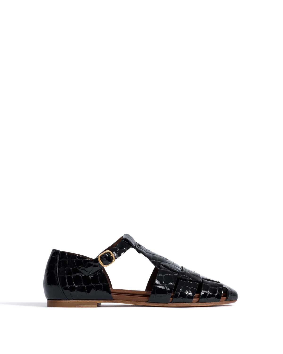 Lain flats Polished croco calf Black