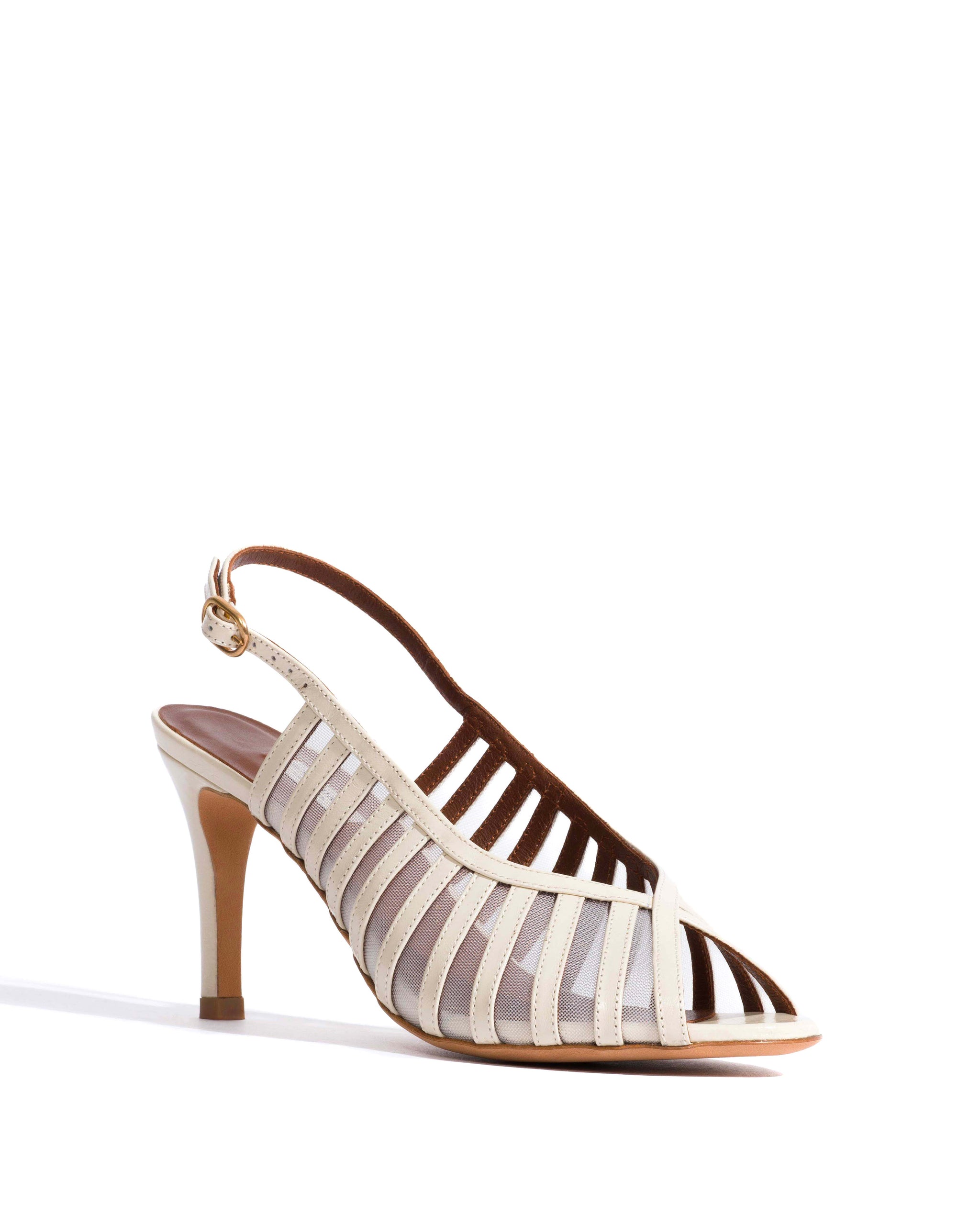Carminho 75 mesh Crinkled polished goat & mesh White sand - Anonymous Copenhagen Heels
