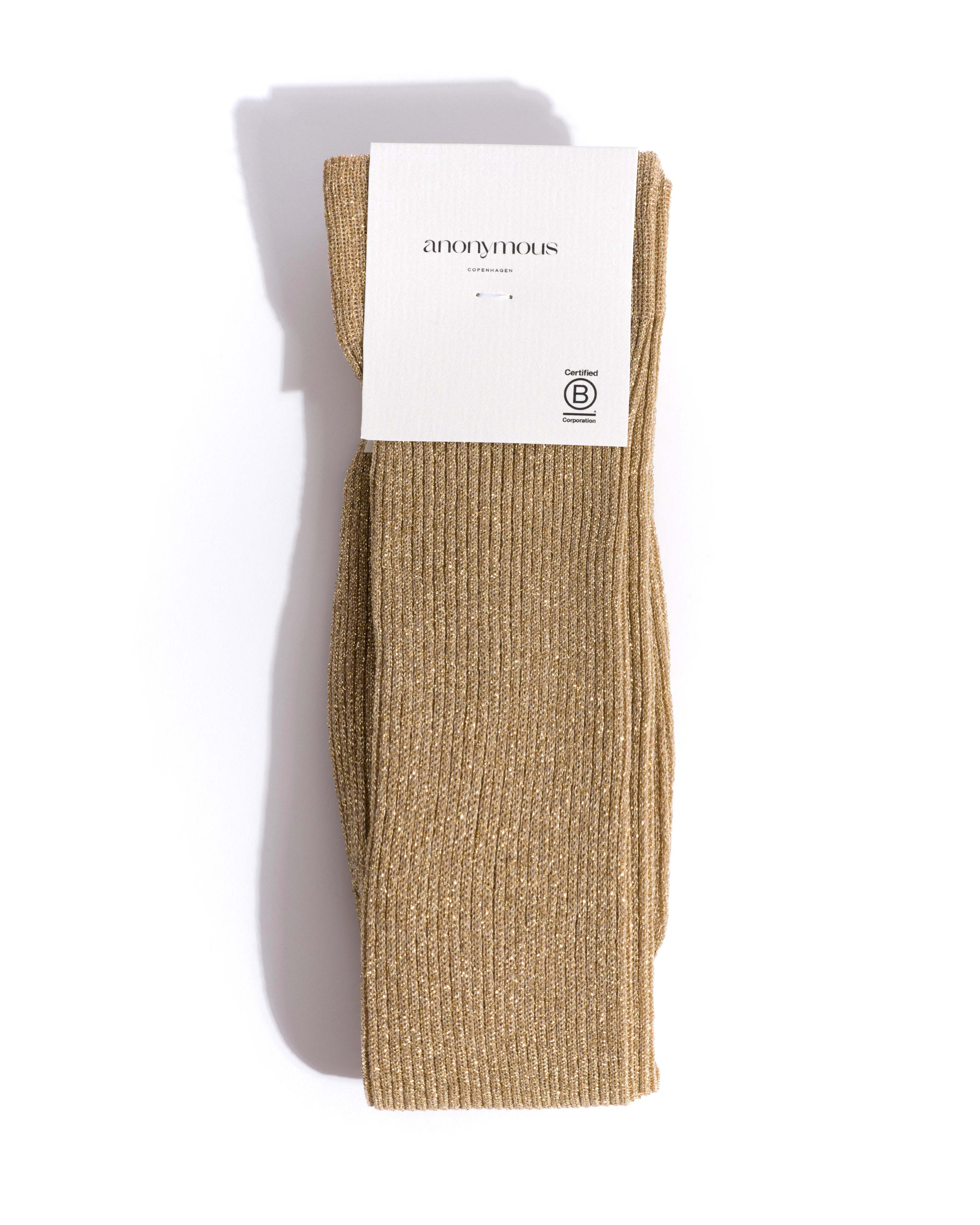 Noa mid calf glitter socks 52% nylon 48% polyester Gold