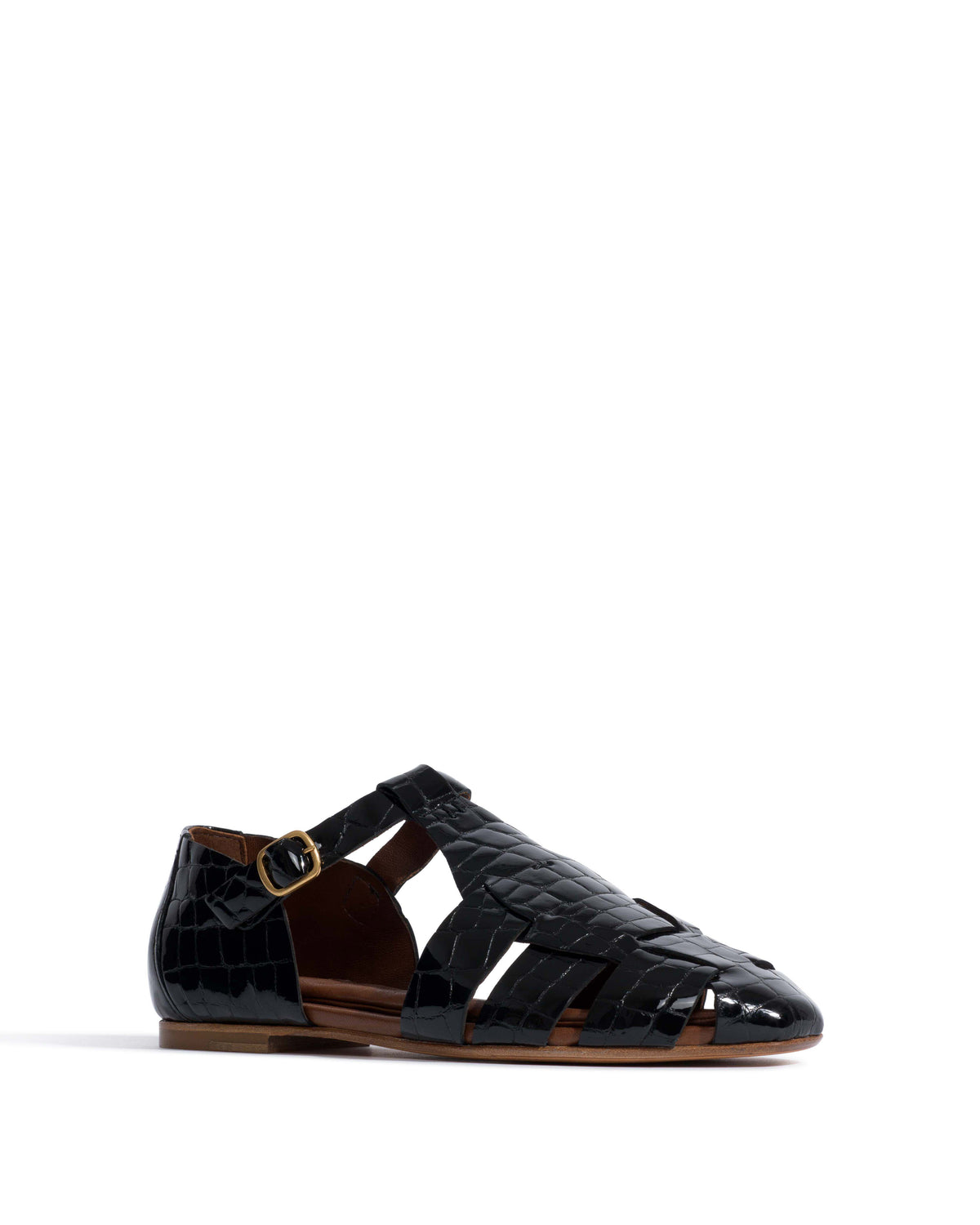 Lain flats Polished croco calf Black