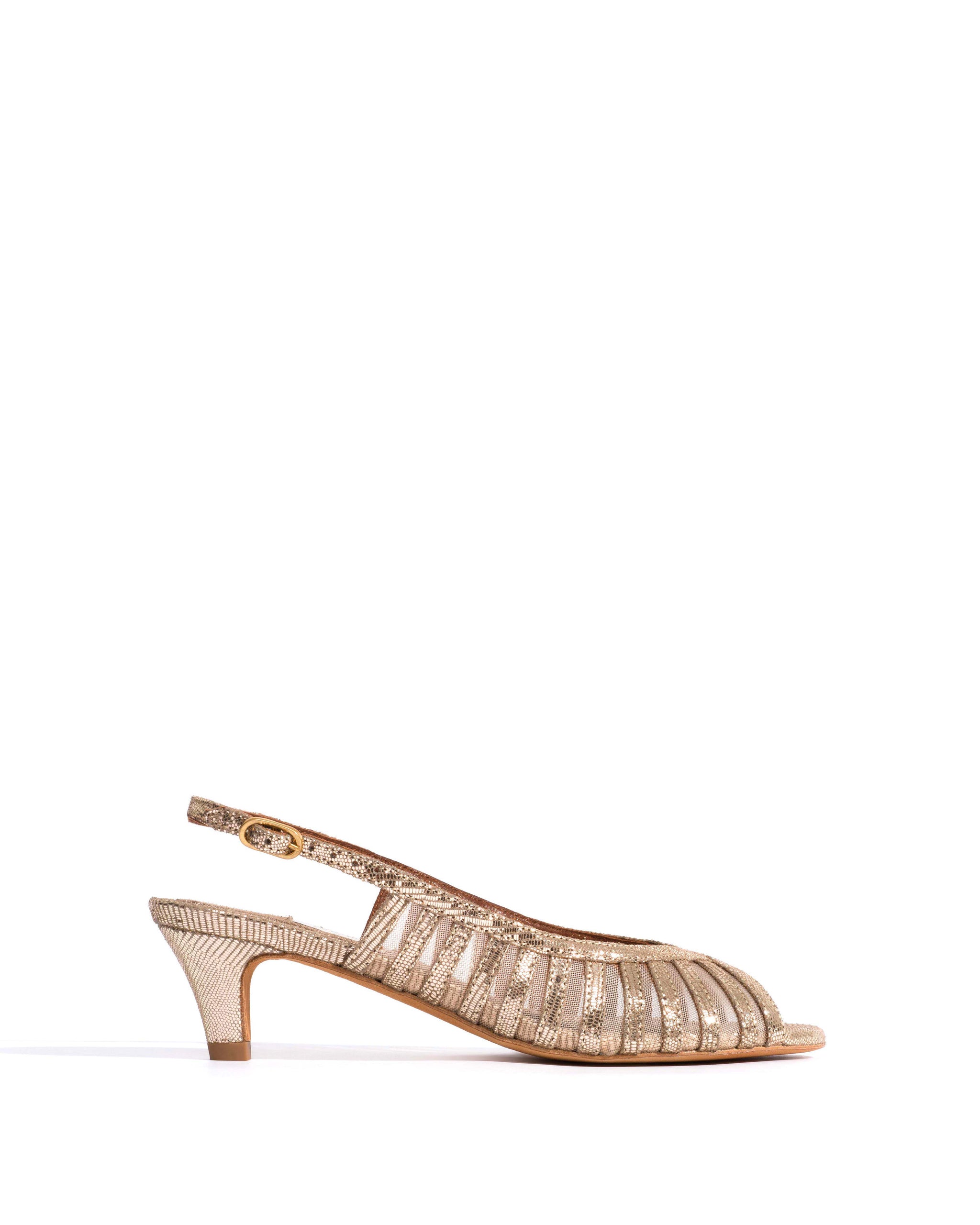 Carminho 40 mesh Lizard metallic goat & mesh Vintage champagne & gold - Anonymous Copenhagen Heels