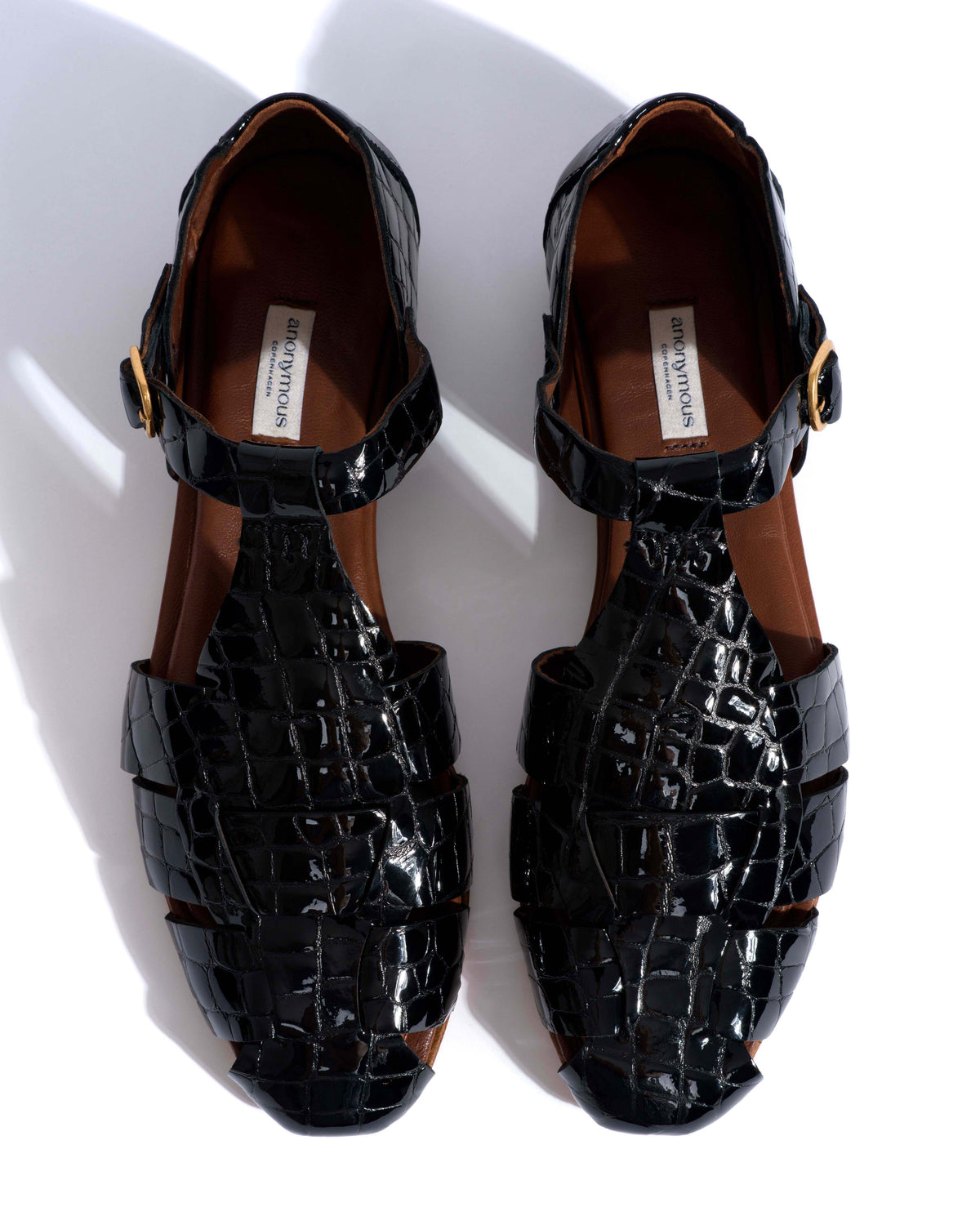 Lain flats Polished croco calf Black