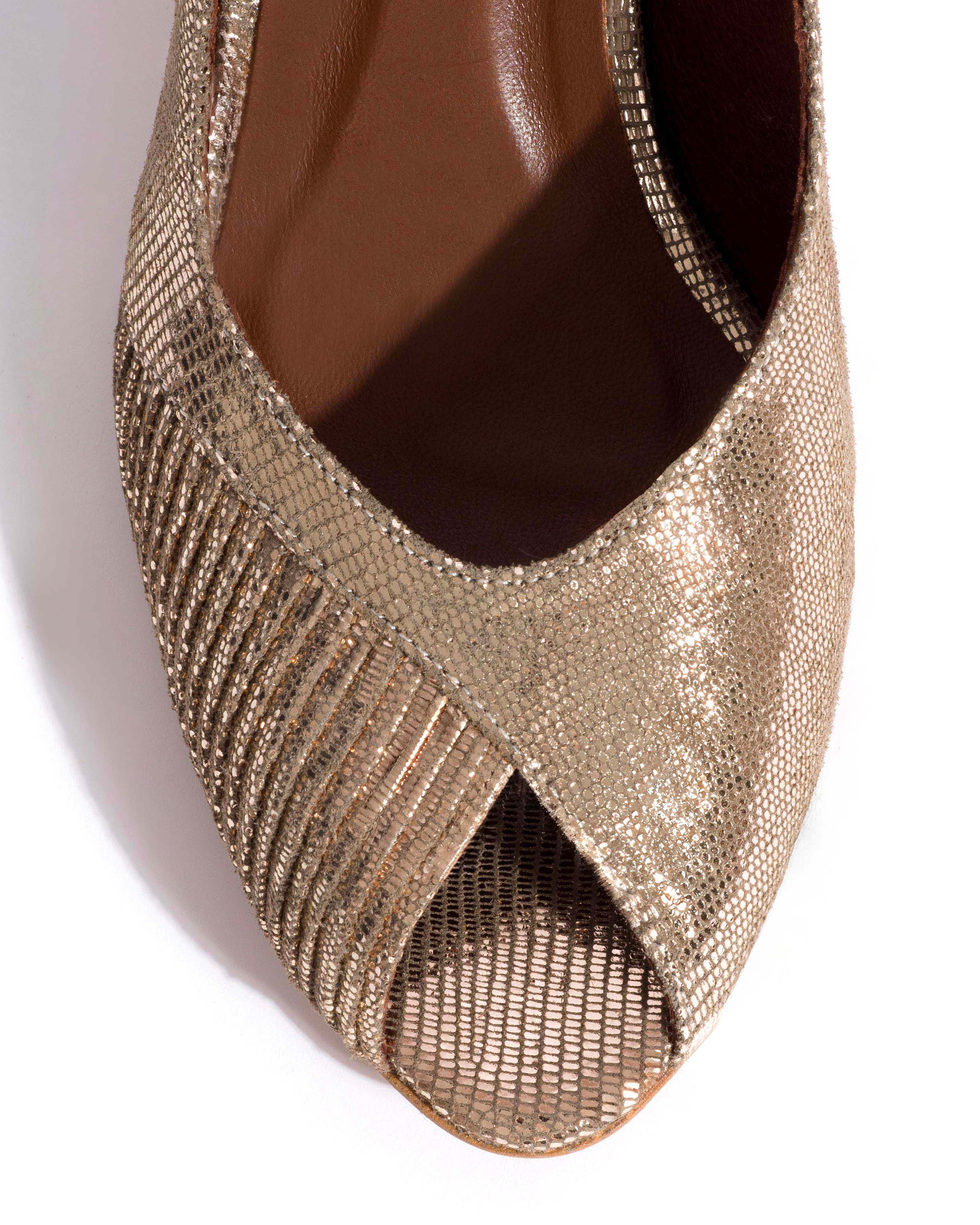 Cassandra 50 stiletto Lizard metallic goat Vintage champagne