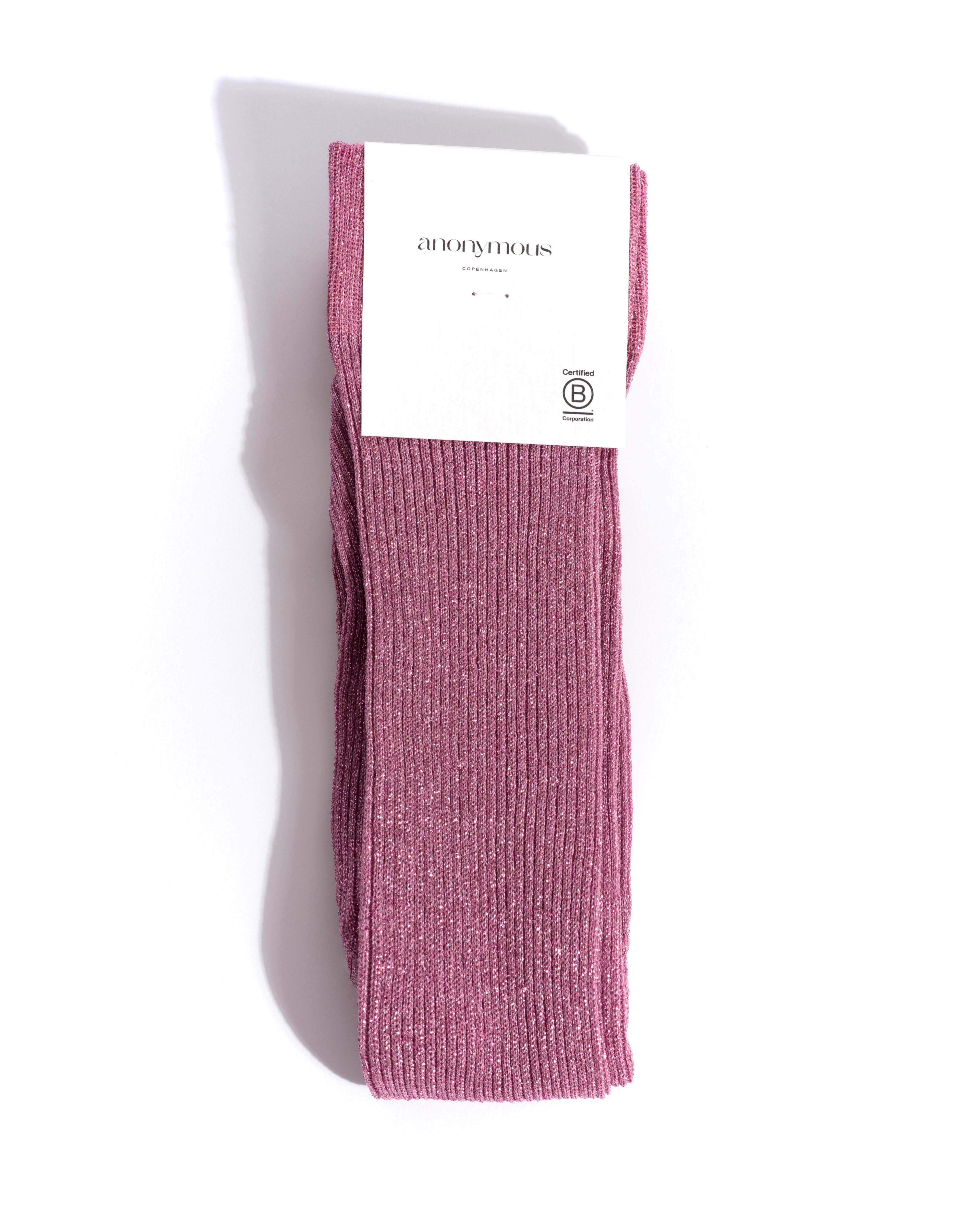 Noa mid calf glitter socks 52% nylon 48% polyester Burned rose