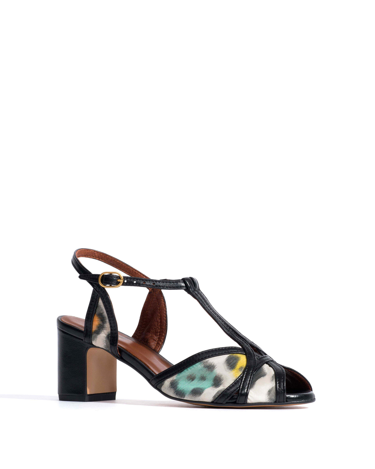Therese 55 Shiny lamb & satin print Black & multicolor leopard