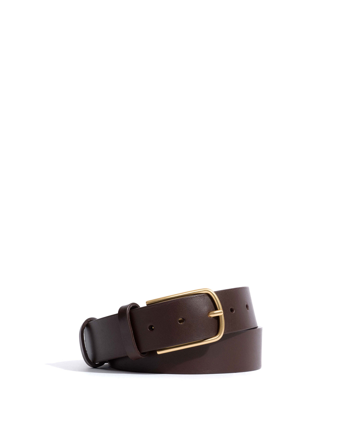 Whane simple unisex leather belt Vegetal soft calf & metal Coffee brown & gold buckle