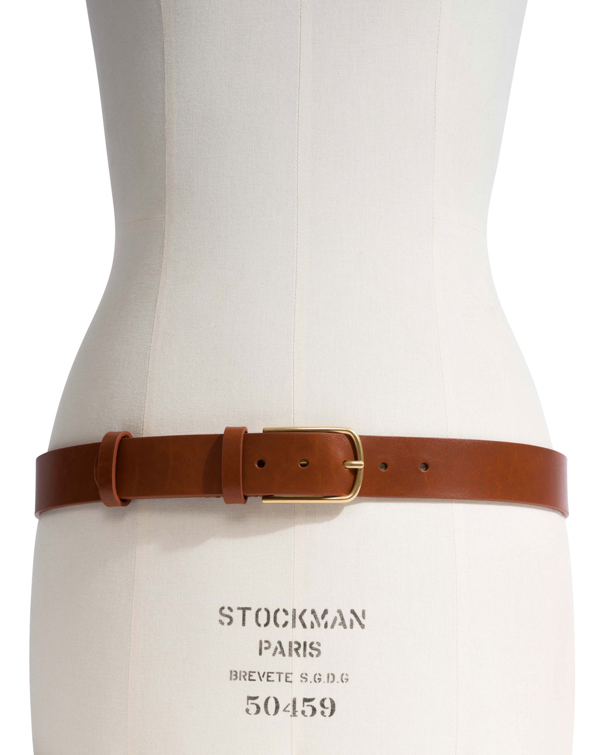 Whane simple unisex leather belt Vegetal soft calf & metal Cinnamon & gold buckle