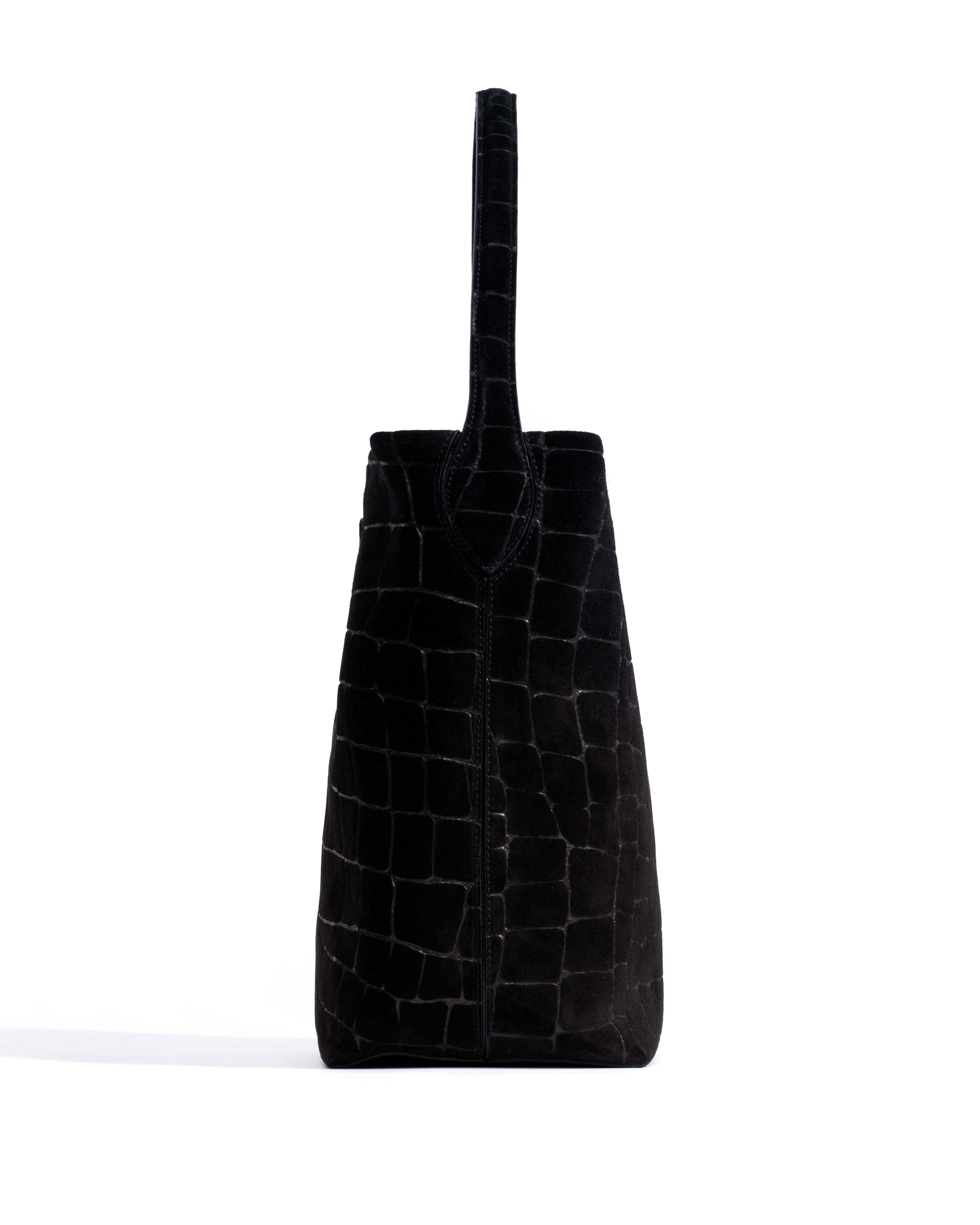 Versa everyday bag Croco calf suede Black