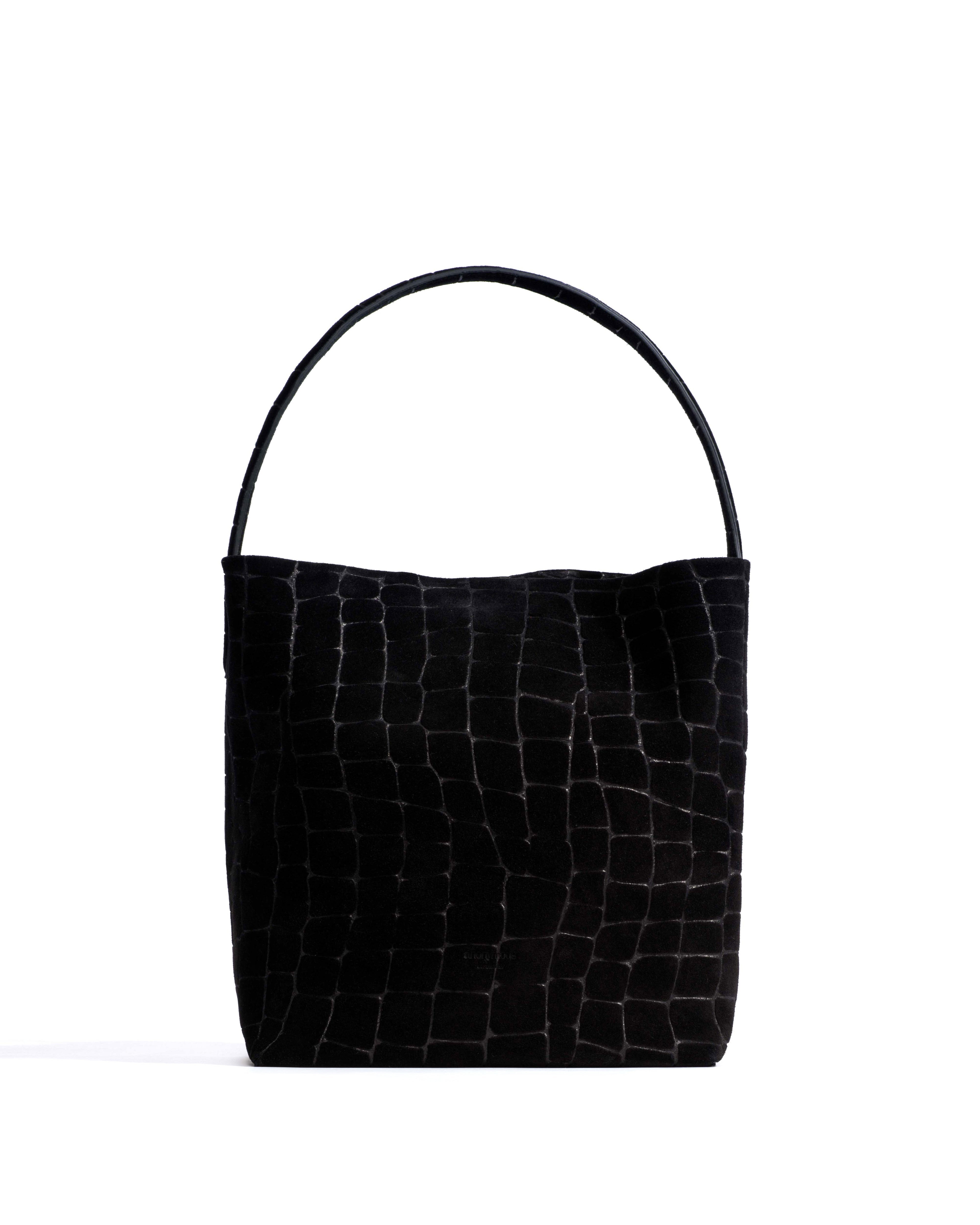 Versa everyday bag Croco calf suede Black
