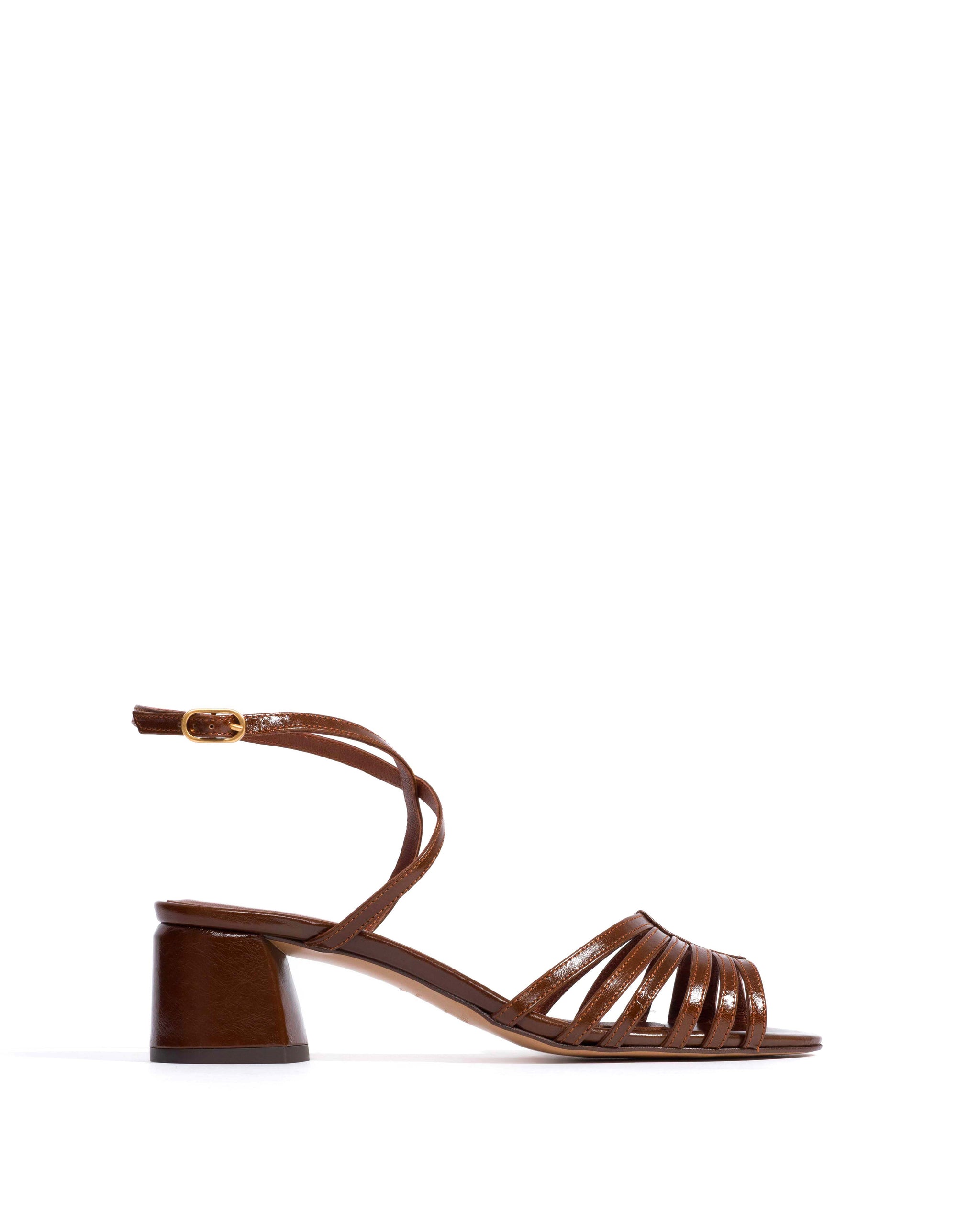 Tangie open Crinkled polished goat Caramel brown - Anonymous Copenhagen Heels