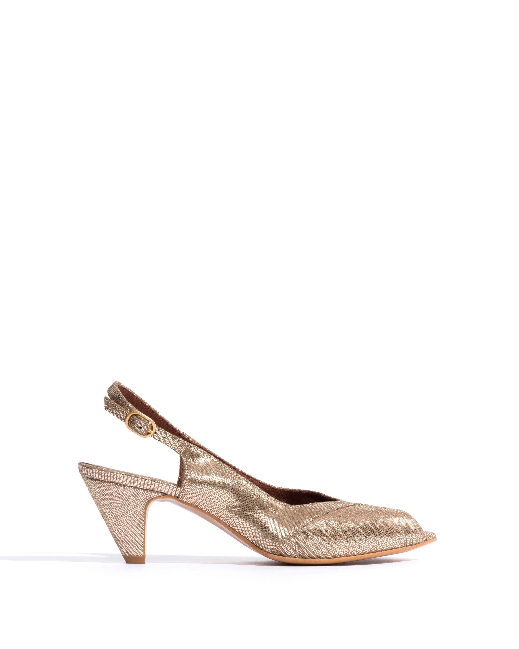 Cassandra 50 stiletto Lizard metallic goat Vintage champagne