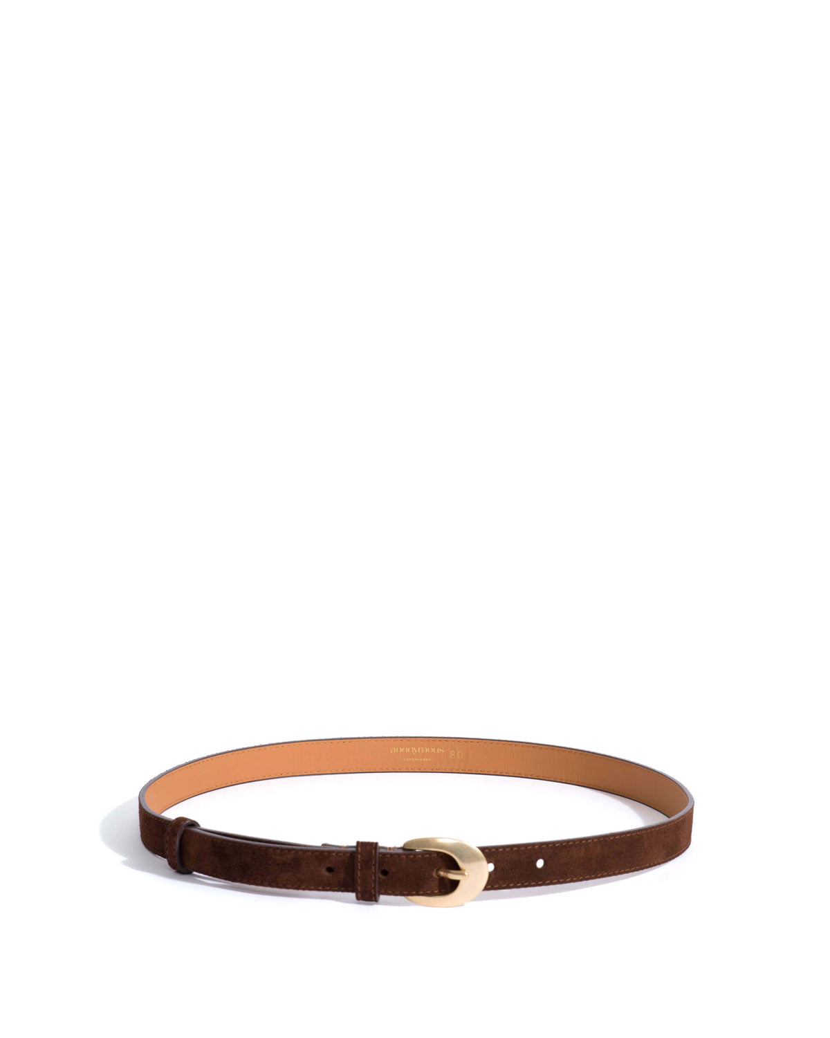 Aris unisex leather belt Calf suede & metal Chocolate & gold buckle