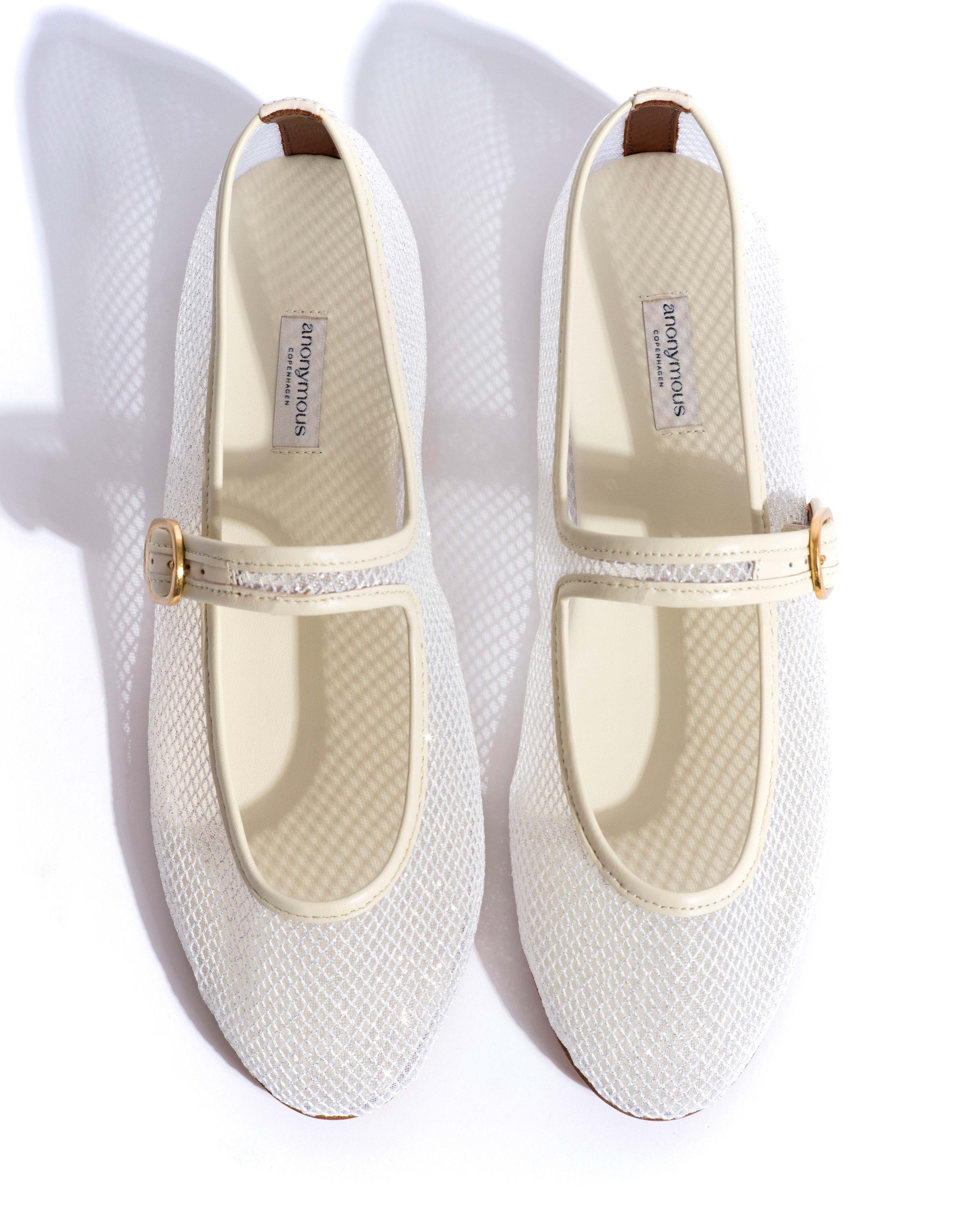 Lana netted mesh Shiny lamb & netted mesh White sand & silver