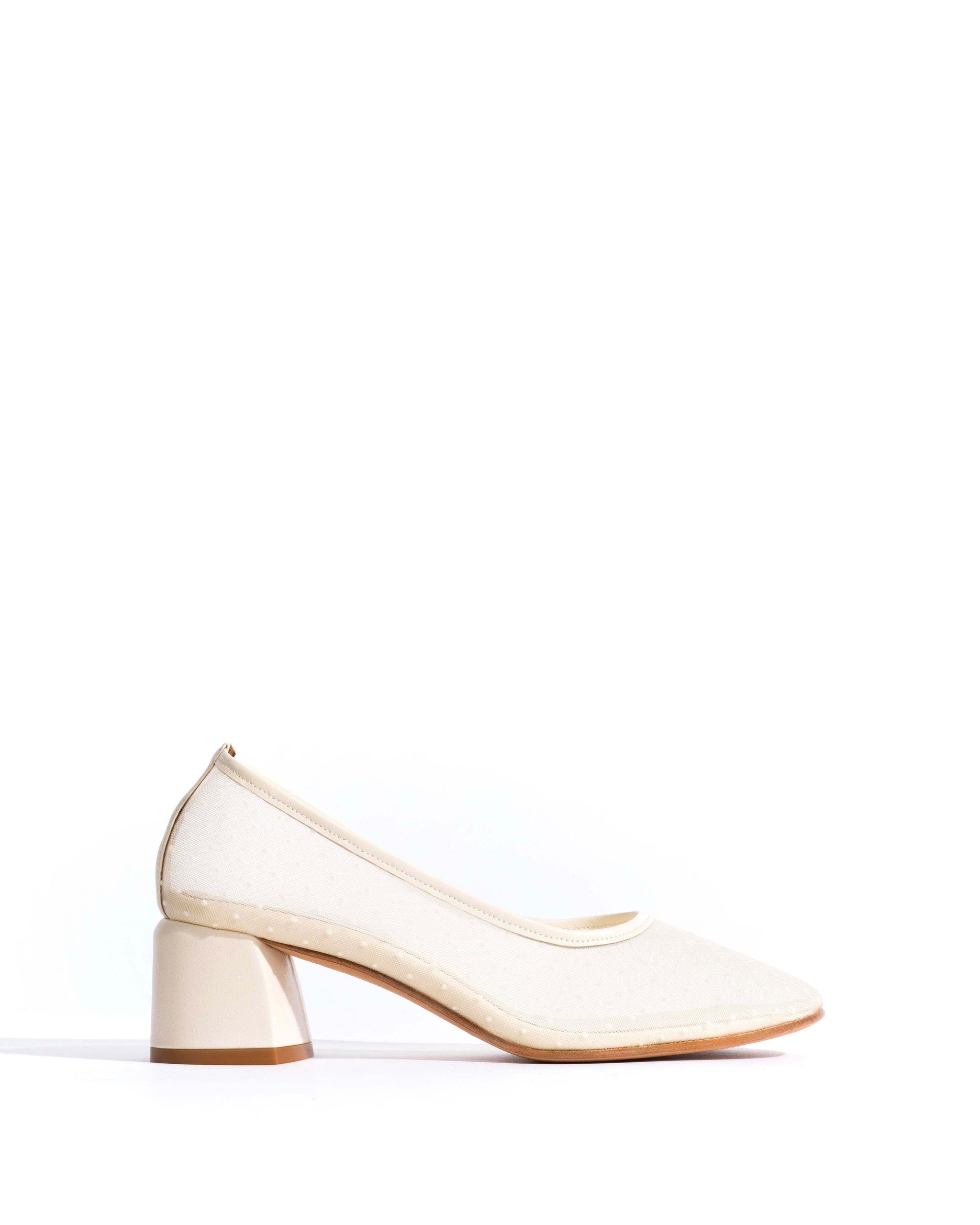 Sacha 40 mesh Shiny lamb & dot velvet mesh White sand - Anonymous Copenhagen Heels