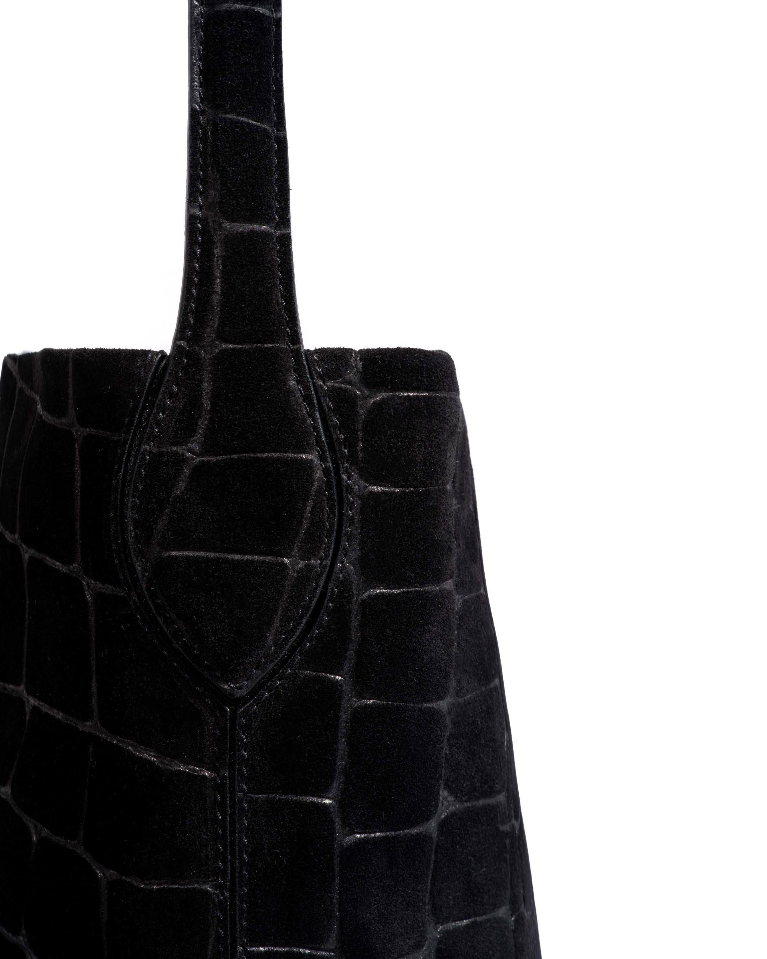 Versa everyday bag Croco calf suede Black