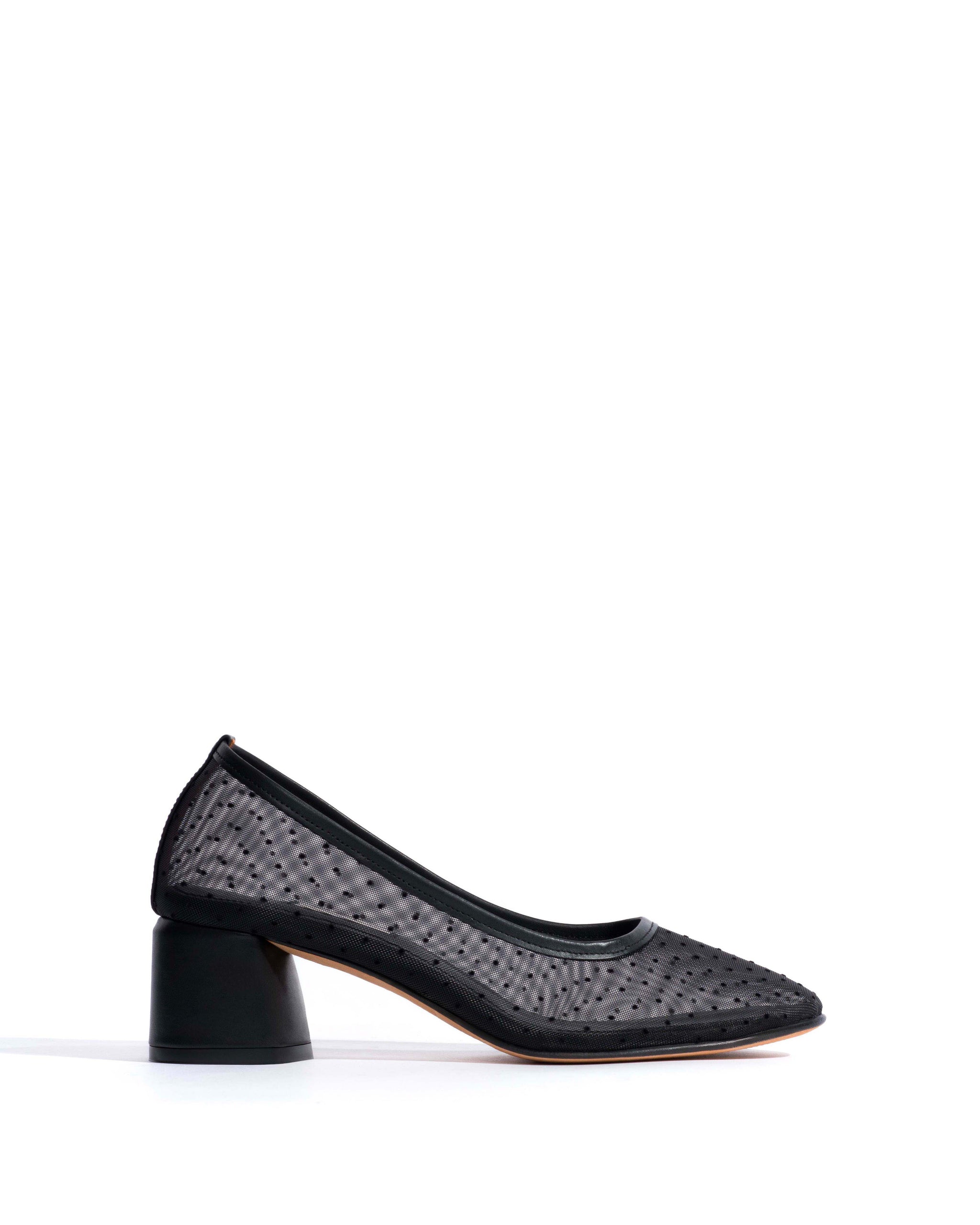 Sacha 40 mesh Shiny lamb & dot velvet mesh Black - Anonymous Copenhagen Heels