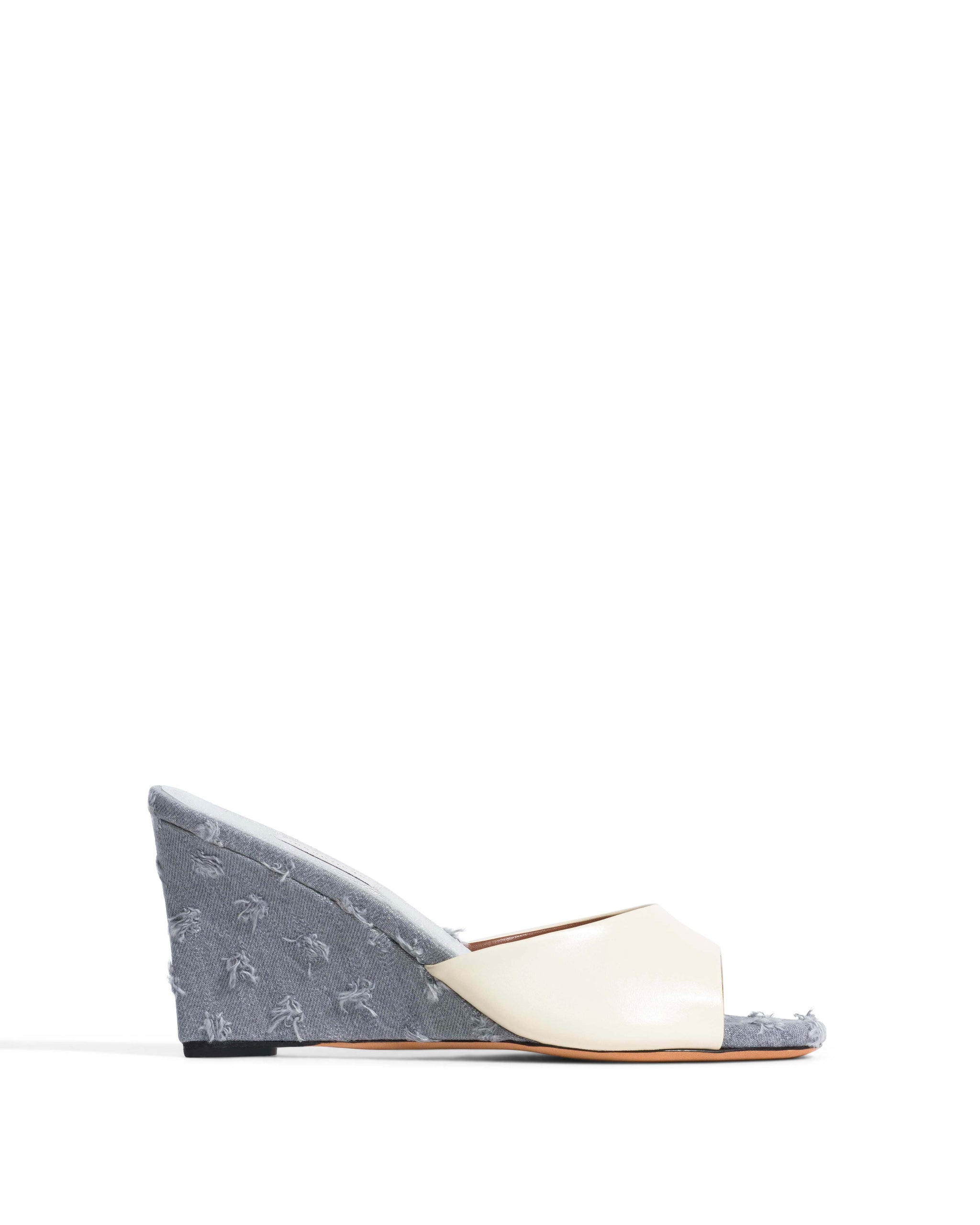 Gwen 75 wedge Shiny lamb & denim White sand & distressed washed grey - Anonymous Copenhagen Heels