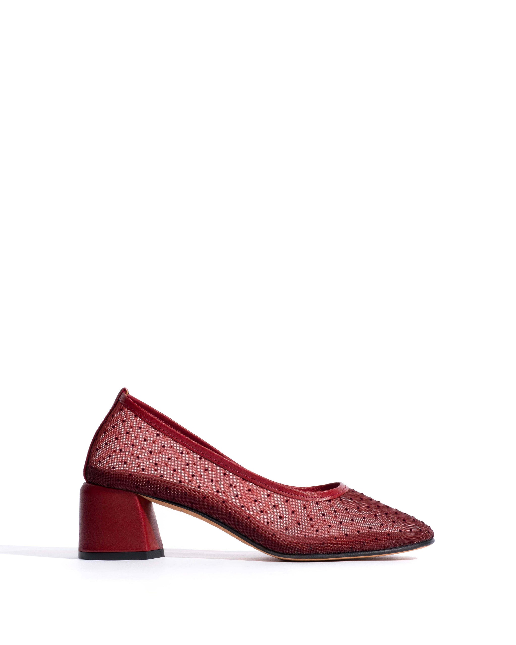 Sacha 40 mesh Shiny lamb & dot velvet mesh Pomegranate - Anonymous Copenhagen Heels
