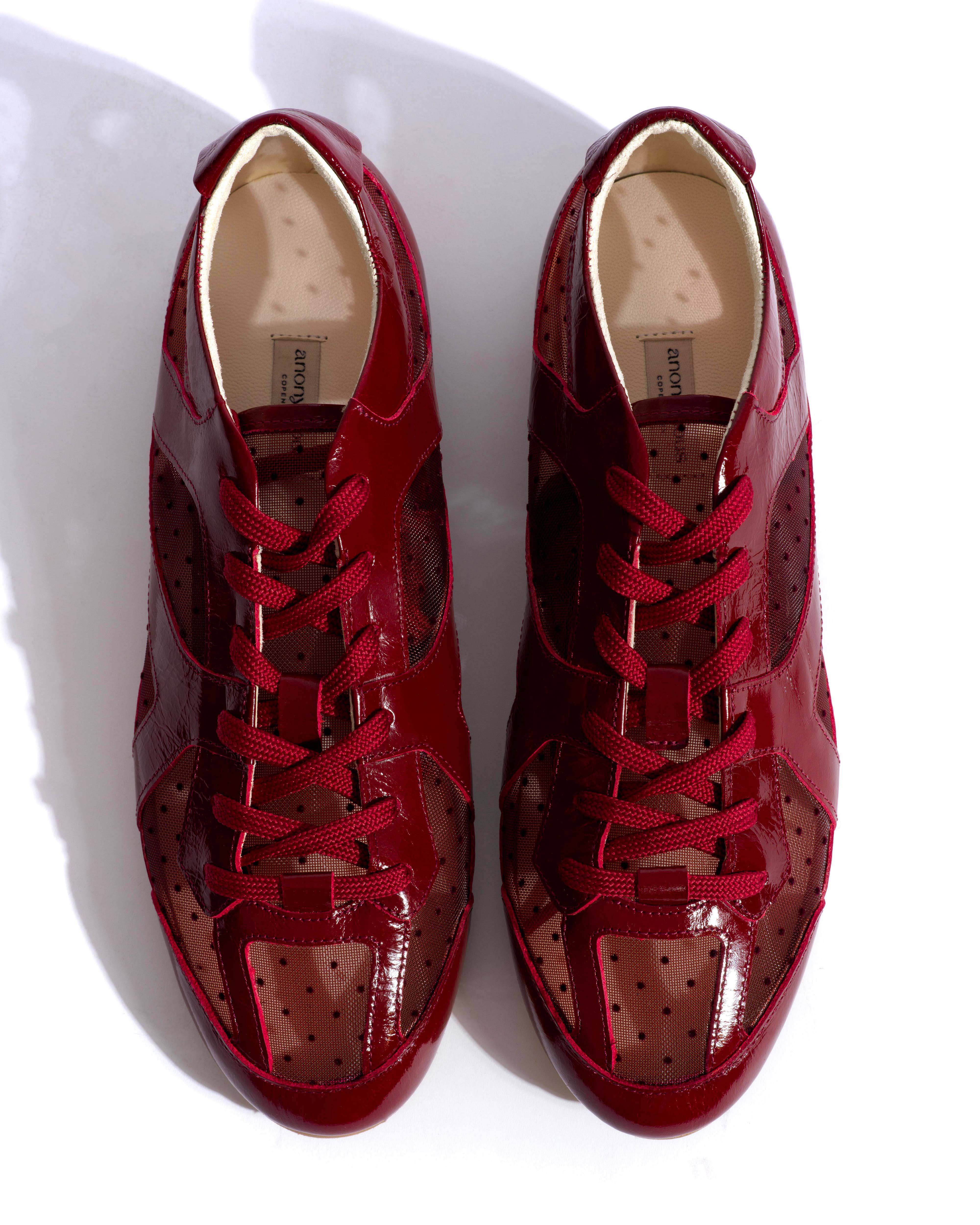Sneakerina Crinkled polished goat & dot velvet mesh Pomegranate