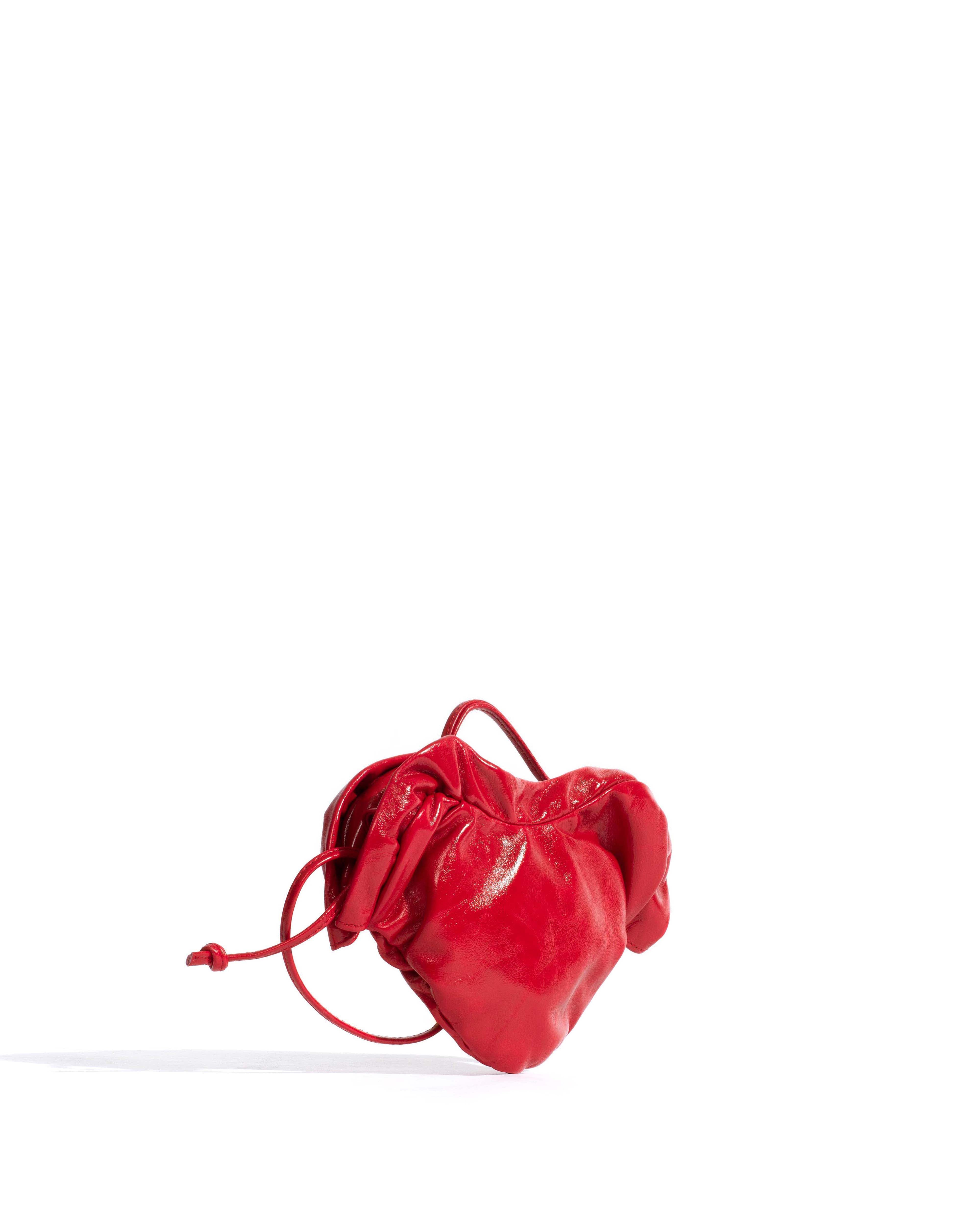Zally petite heart bag Crinkled polished goat Scarlet